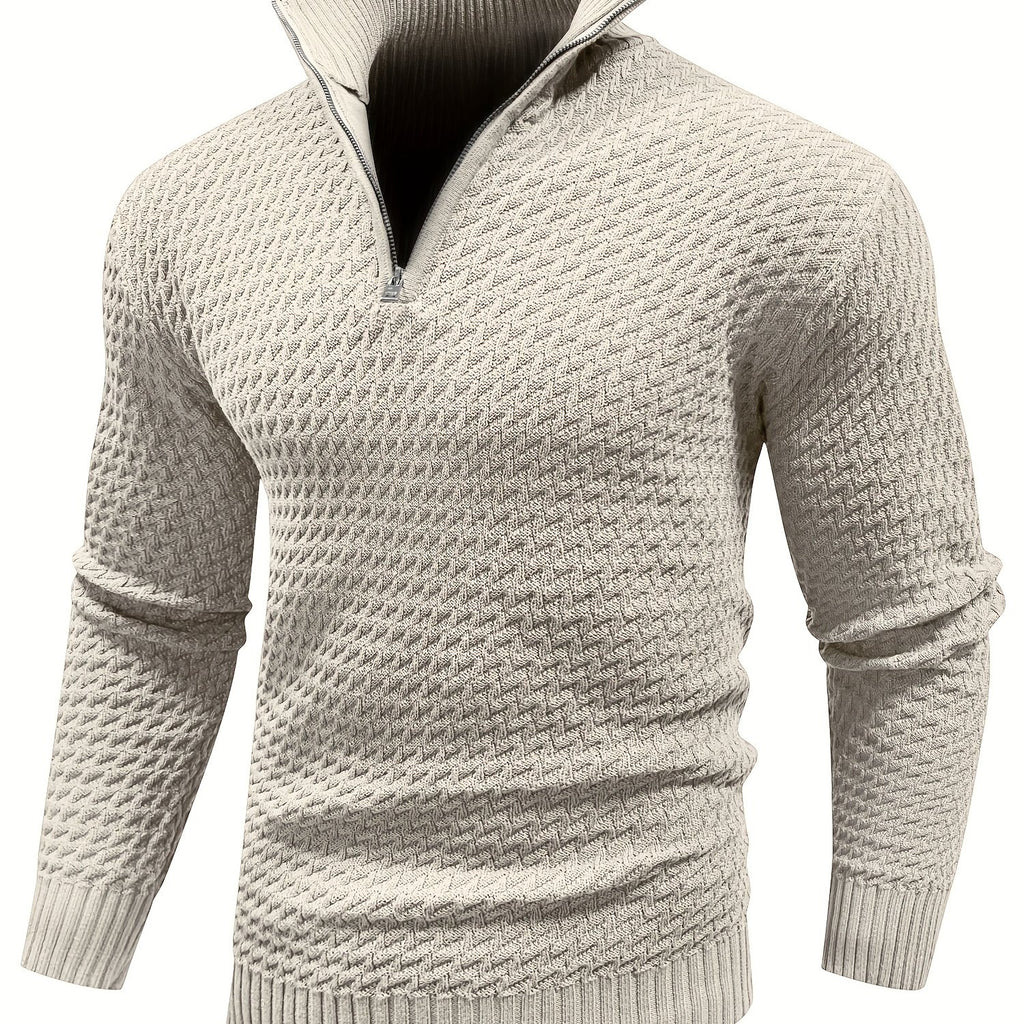 Herren Casual 1/4 Reißverschluss Hoher Hals Warm Einfarbig Strickpullover