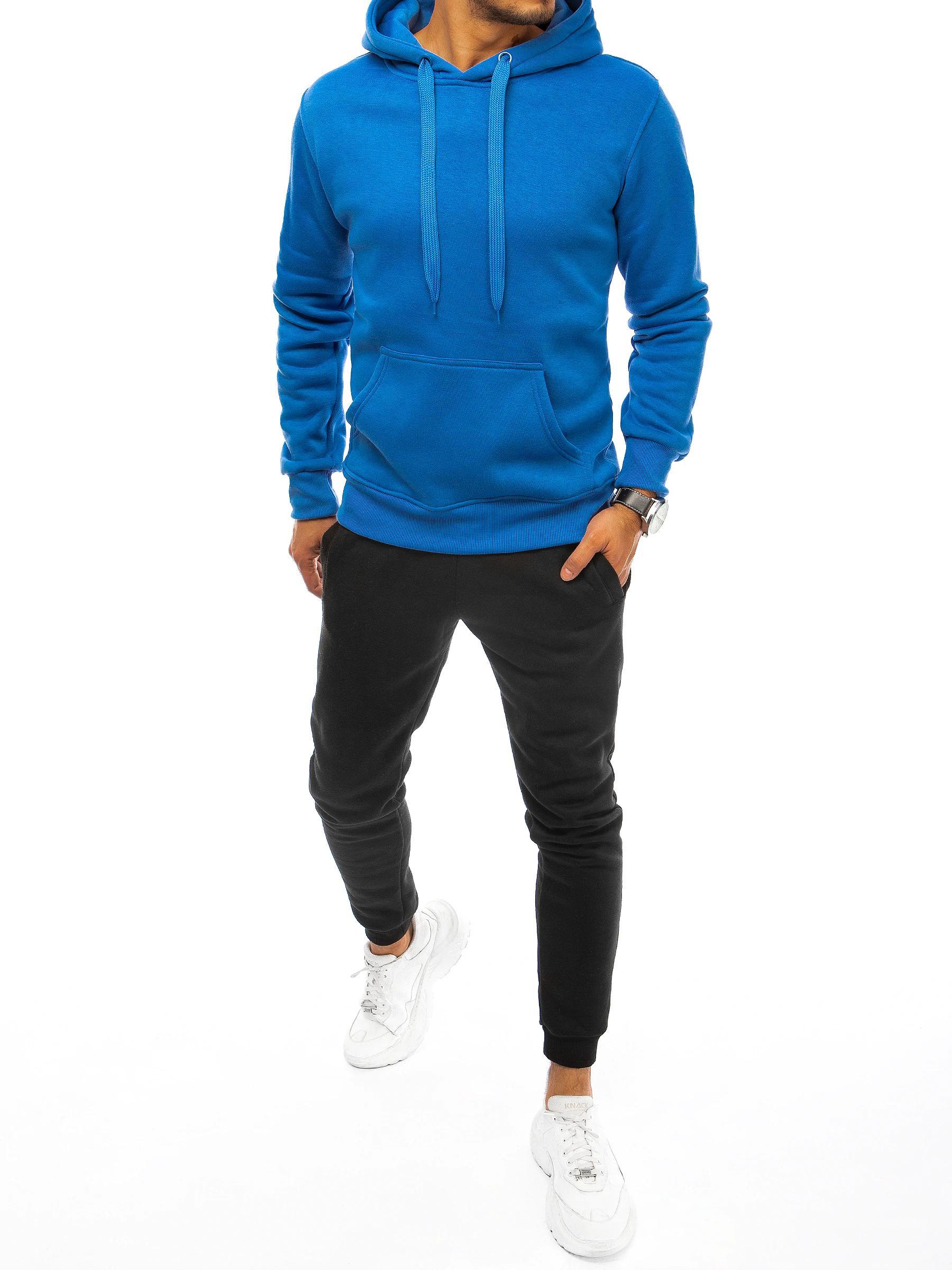 Blaue-Black Herren Tracksuit: Kapuzenpullover mit Kapuze und Kängurutasche