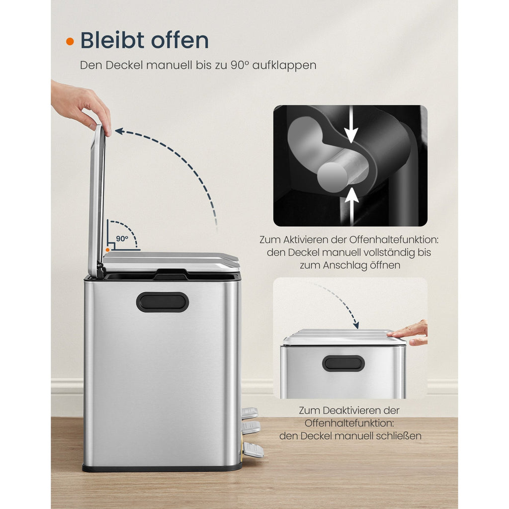 Mülleimer Küche, 3 x 15 L Fächer, mit Deckeln und Inneneimern, Abfalleimer mit farbcodierbaren Pedalen