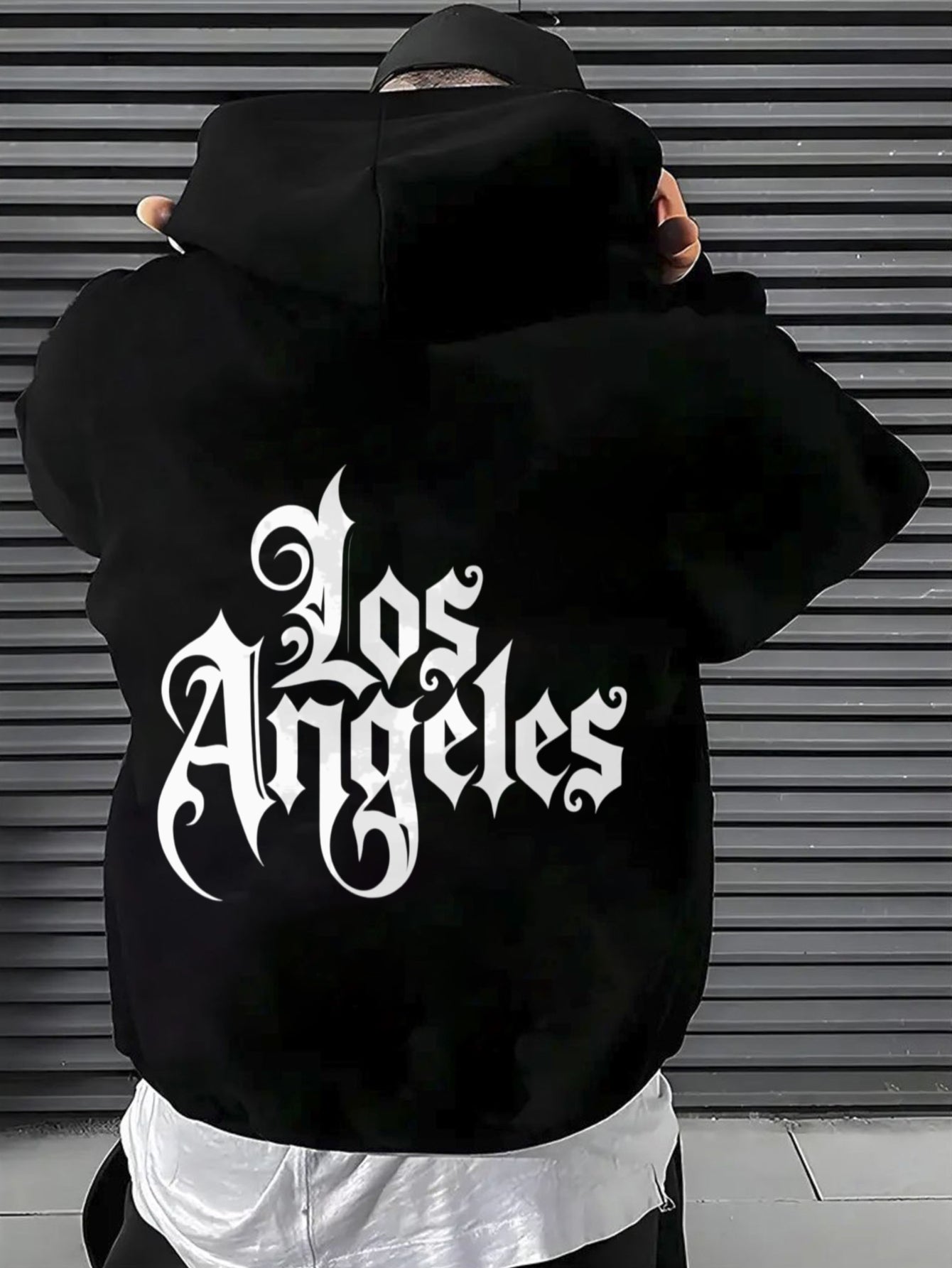 Herren-Los Angeles Grafik-Hoodie - Schwarzer Kapuzenpullover mit kräftiger weißen Schrift