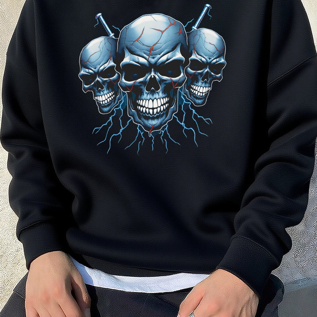 Herren Gothic Totenkopf & Blitzmuster Sweatshirt – Schwerer Casual Winterpullover