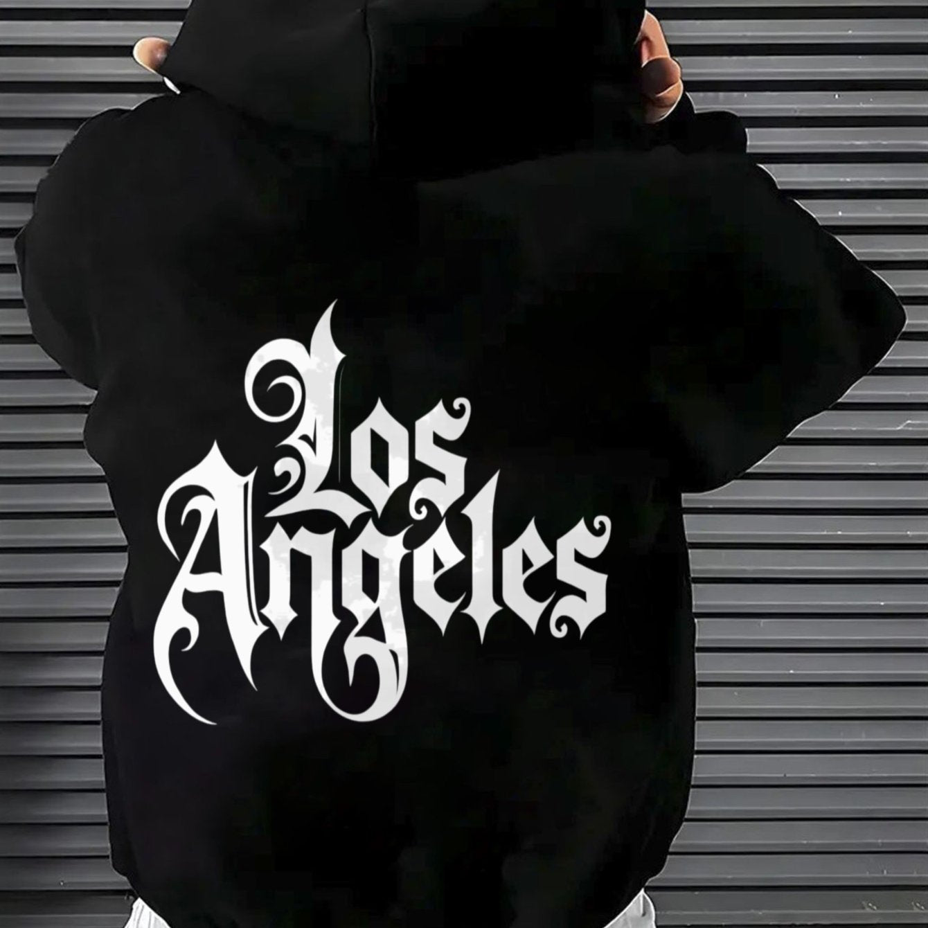 Herren-Los Angeles Grafik-Hoodie - Schwarzer Kapuzenpullover mit kräftiger weißen Schrift