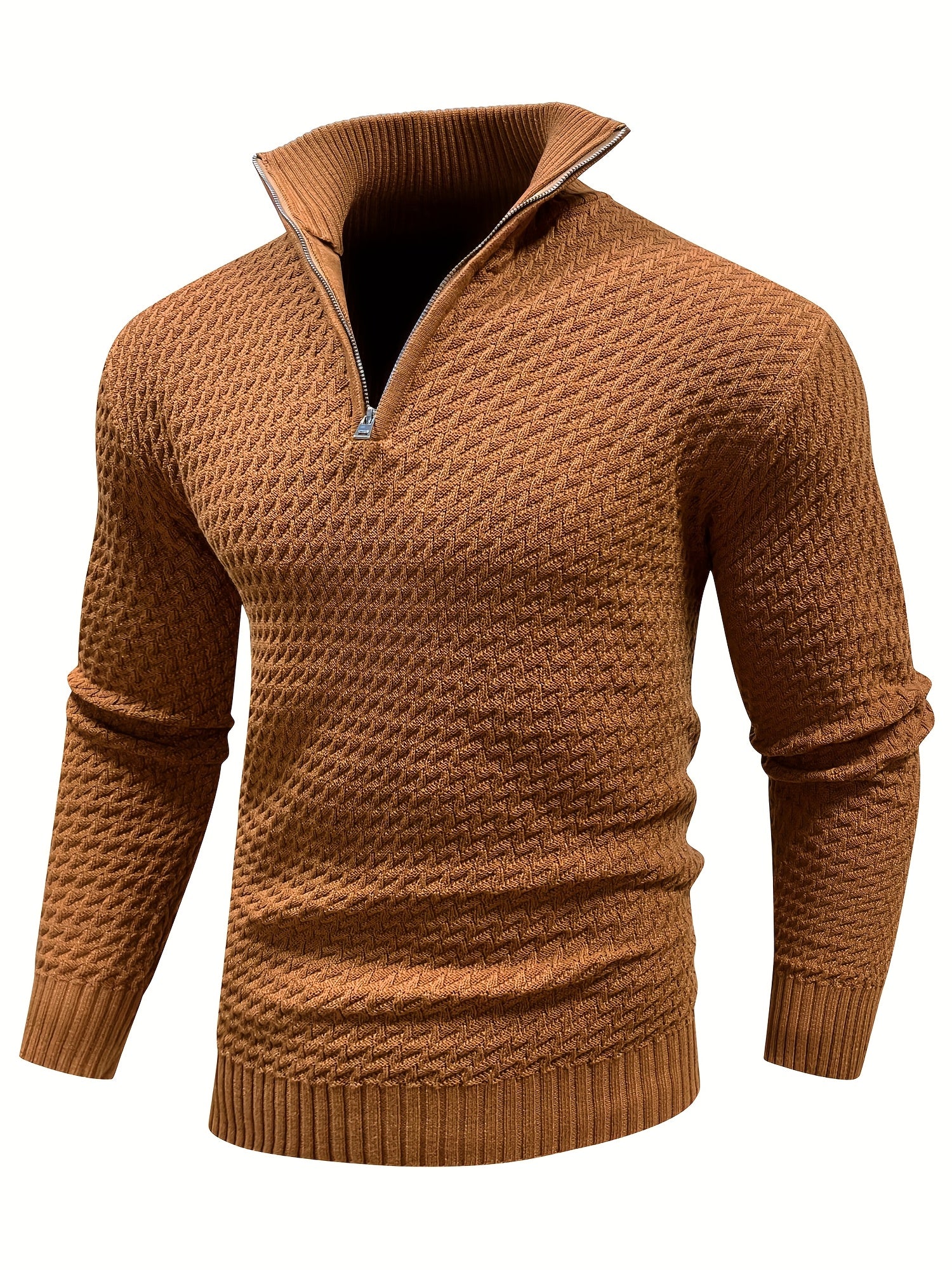 Herren Casual 1/4 Reißverschluss Hoher Hals Warm Einfarbig Strickpullover