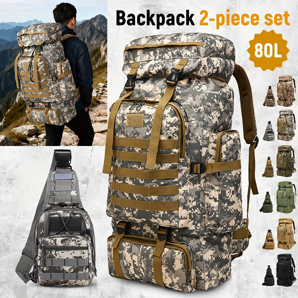 2er Set 80L Taktischer Wanderrucksack Camping Bergsteiger Tasche
