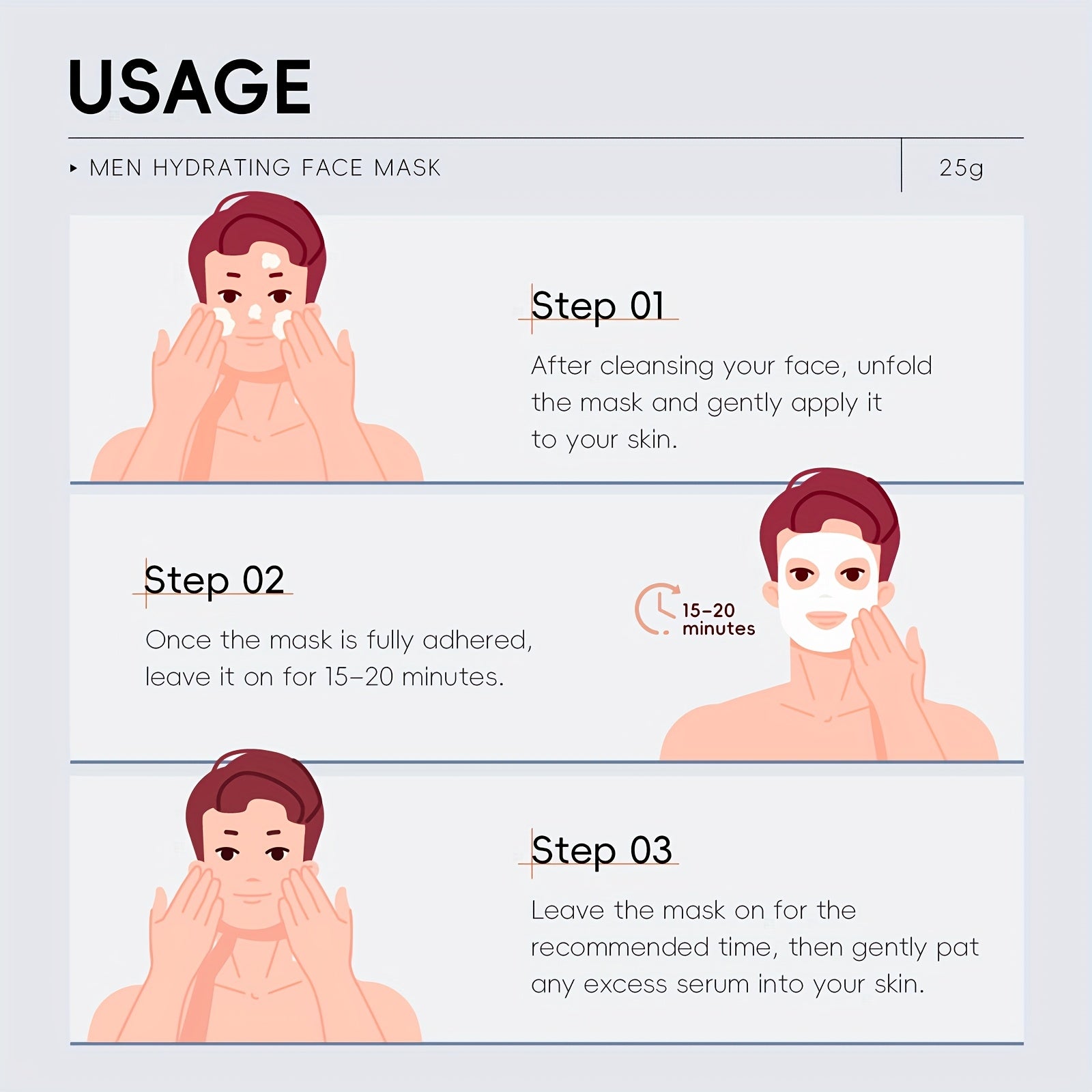 Quiyum Feuchtigkeitsspendende Gesichtsmaske für Männer - 20 Stück mit Hyaluronsäure, Niacinamid und Aloe Vera