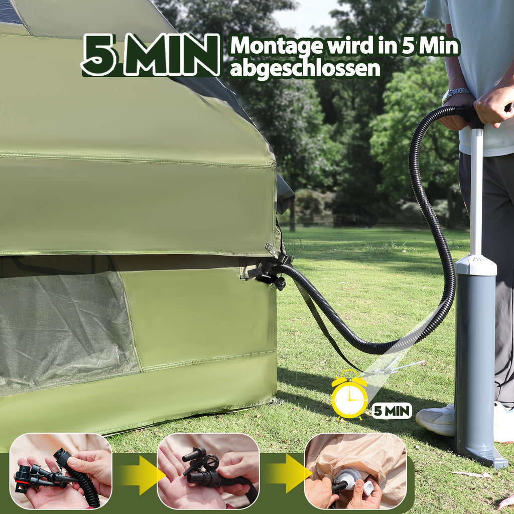 6-10 Personen Militärgrünes Aufblasbares Zelt für Outdoor-Camping – Extra Großer Raum