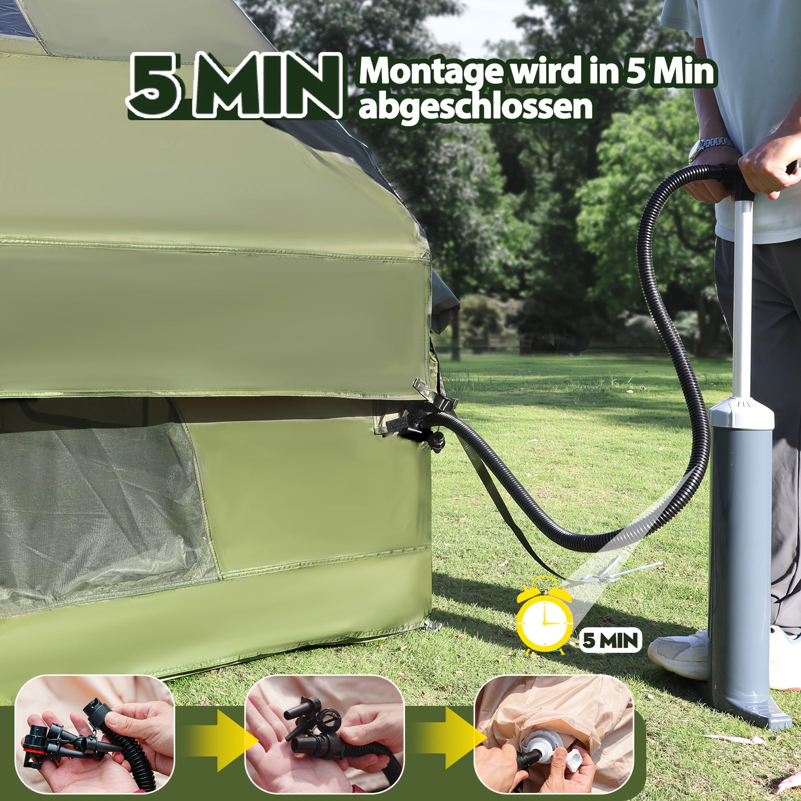 6-10 Personen Militärgrünes Aufblasbares Zelt für Outdoor-Camping – Extra Großer Raum