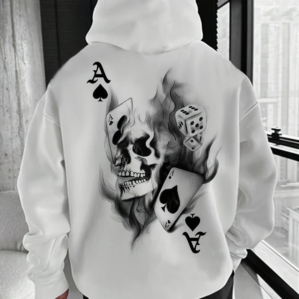 Herren Hoodie mit Totenkopf & Spielkarten-Print