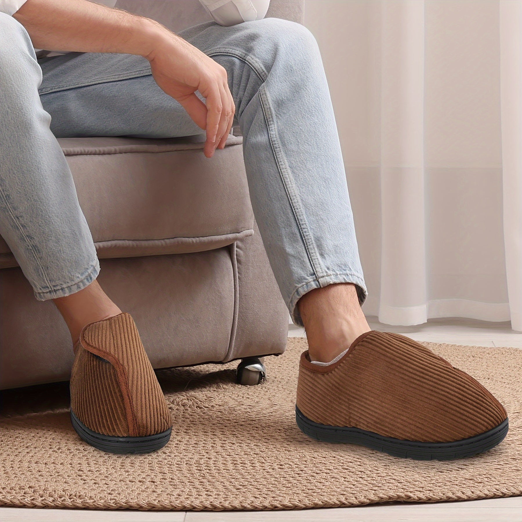 ComfortPlus Memory-Schaum Hausschuhe für Männer - Verstellbar, Weite Passform mit Klettverschluss