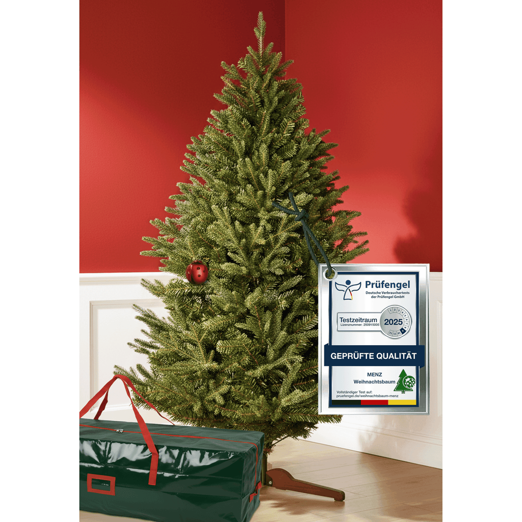 Premium Weihnachtsbaum künstlich 180cm – Nordmanntanne naturgetreu & edel dicht – Luxus Kunsttanne mit Holzständer