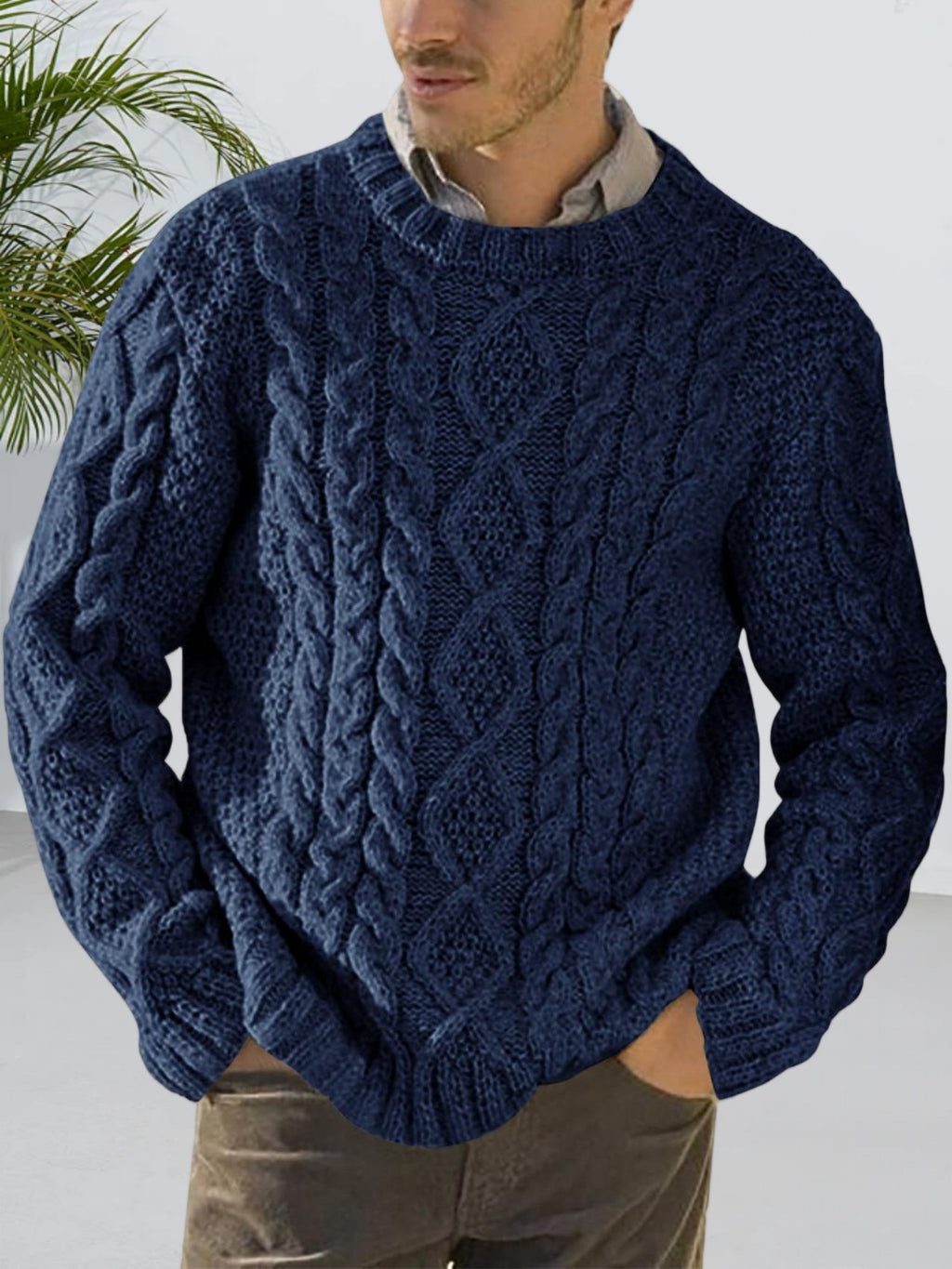 Herren Chunky Cable Pullover - Slim-Fit Winterwärme-Pulli