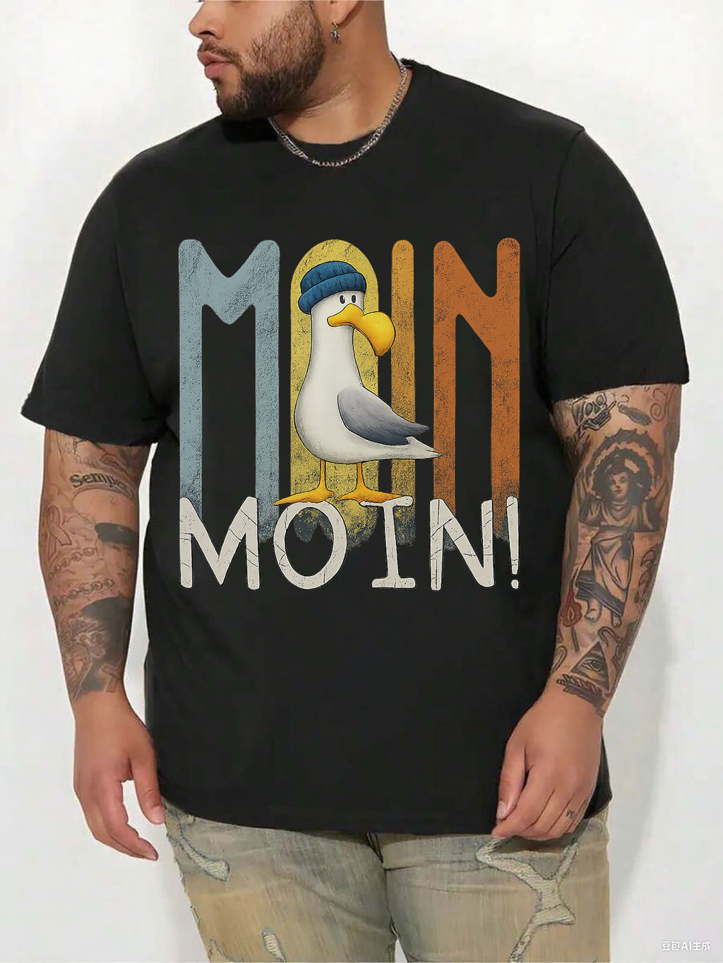 Herren T-Shirt in großen Größen, Schwarzes Kurzarm-T-Shirt mit Rundhalsausschnitt