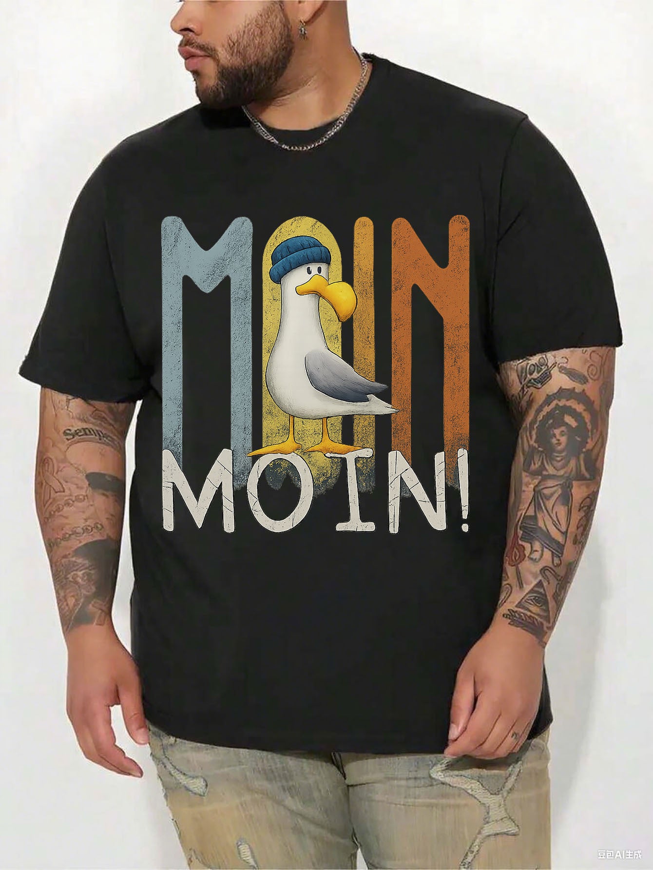 Herren T-Shirt in großen Größen, Schwarzes Kurzarm-T-Shirt mit Rundhalsausschnitt