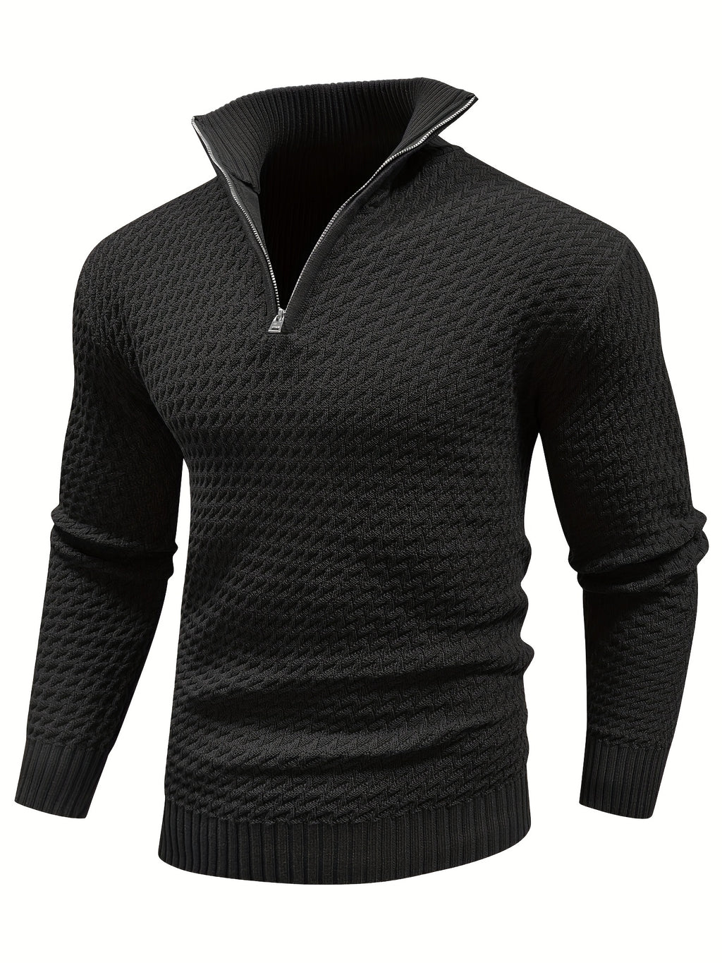 Herren Casual 1/4 Reißverschluss Hoher Hals Warm Einfarbig Strickpullover