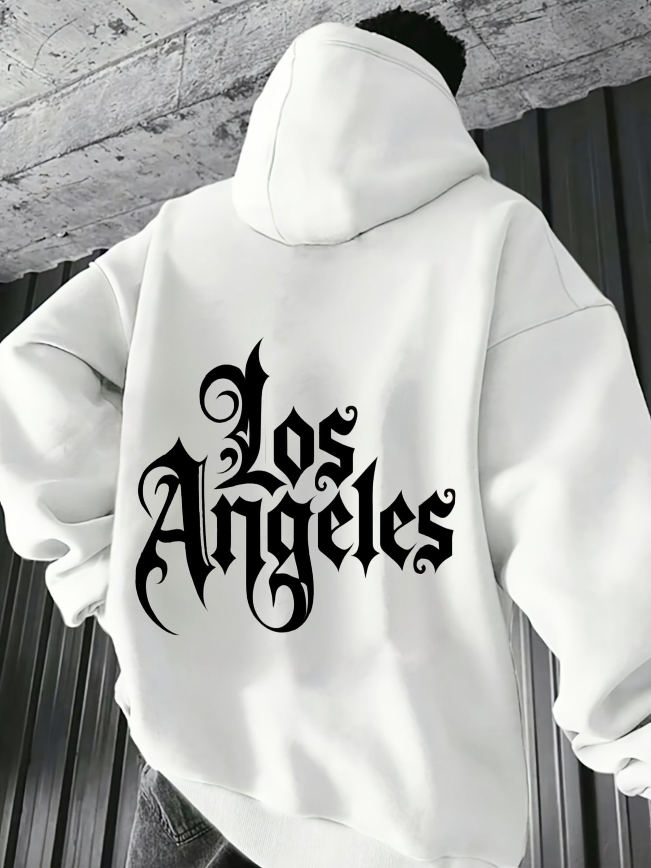 Herren-Los Angeles Grafik-Hoodie - Schwarzer Kapuzenpullover mit kräftiger weißen Schrift