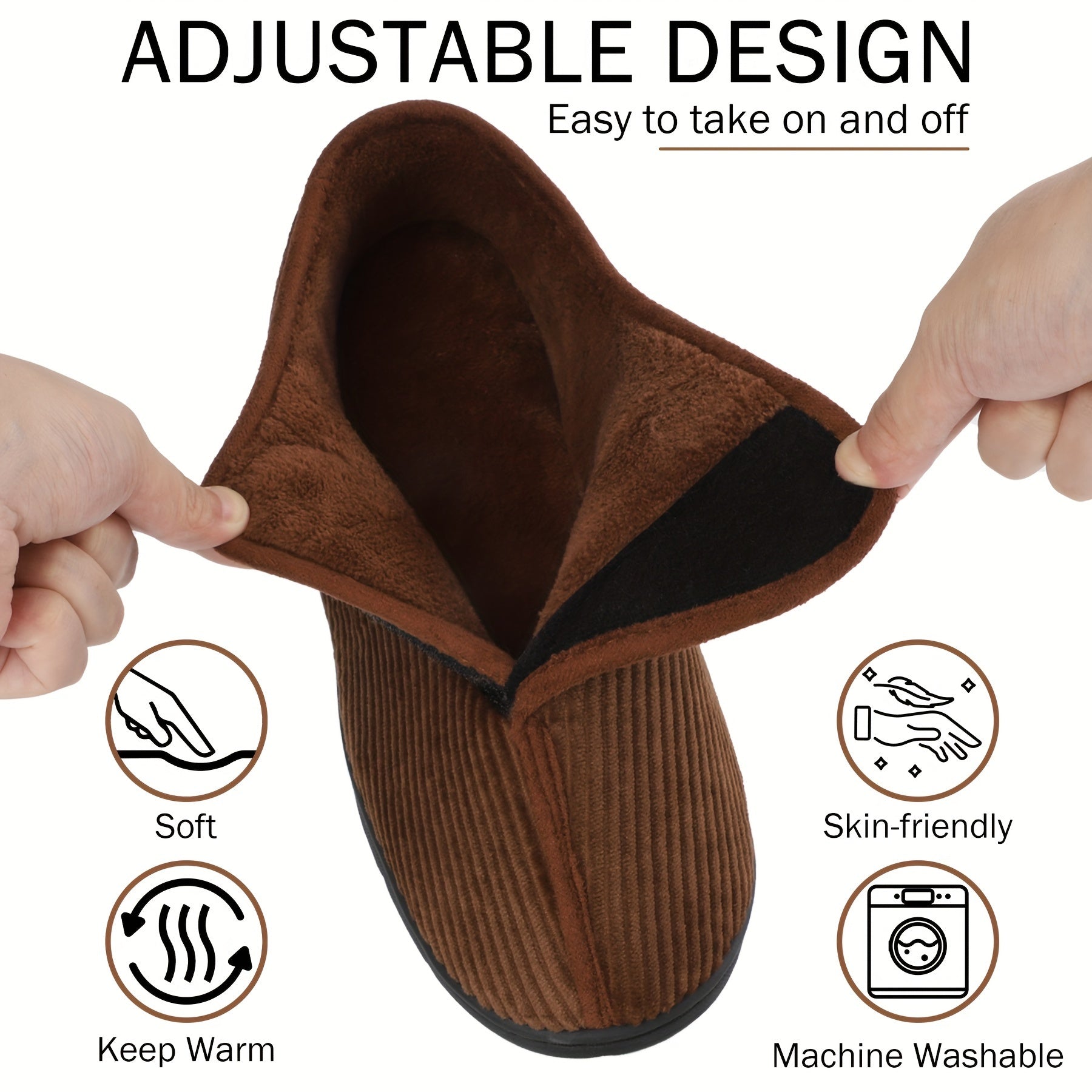 ComfortPlus Memory-Schaum Hausschuhe für Männer - Verstellbar, Weite Passform mit Klettverschluss