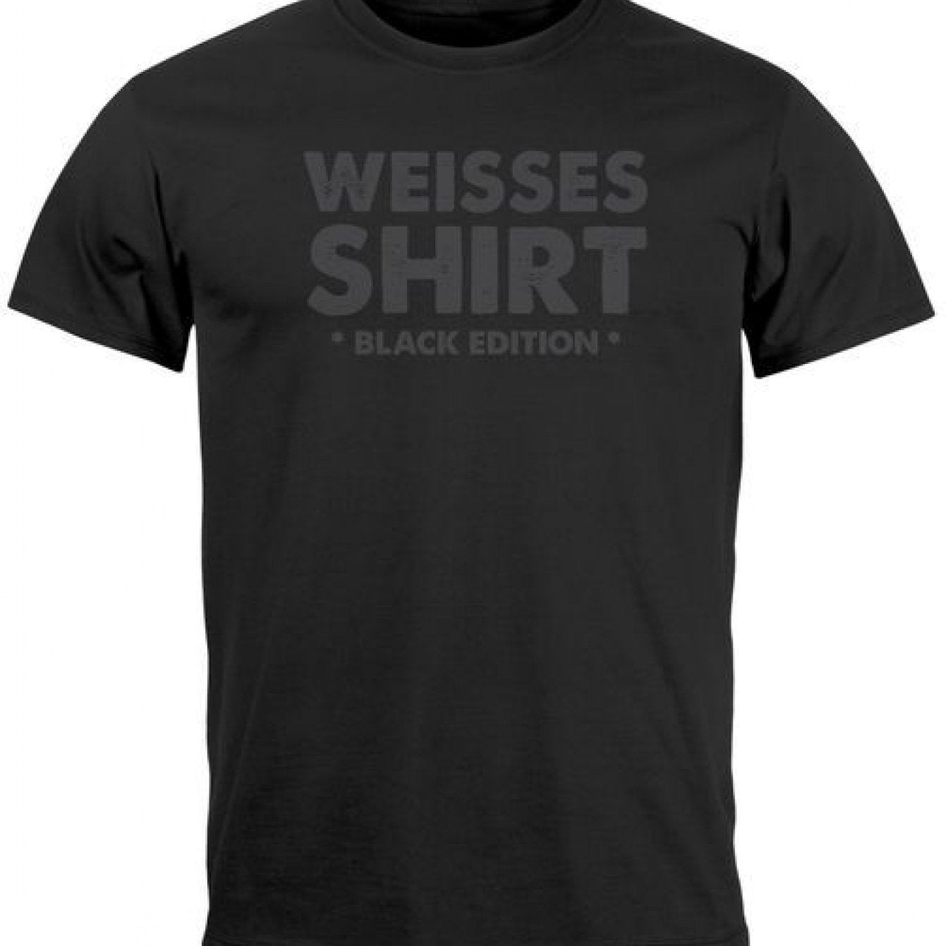 Herren-T-Shirt in Schwarz mit "WEISSSES SHIRT Black Edition" Aufdruck