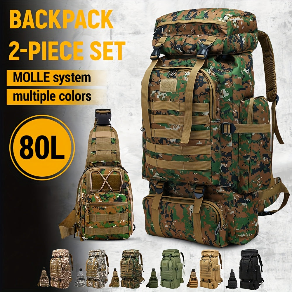 2er Set 80L Taktischer Wanderrucksack Camping Bergsteiger Tasche