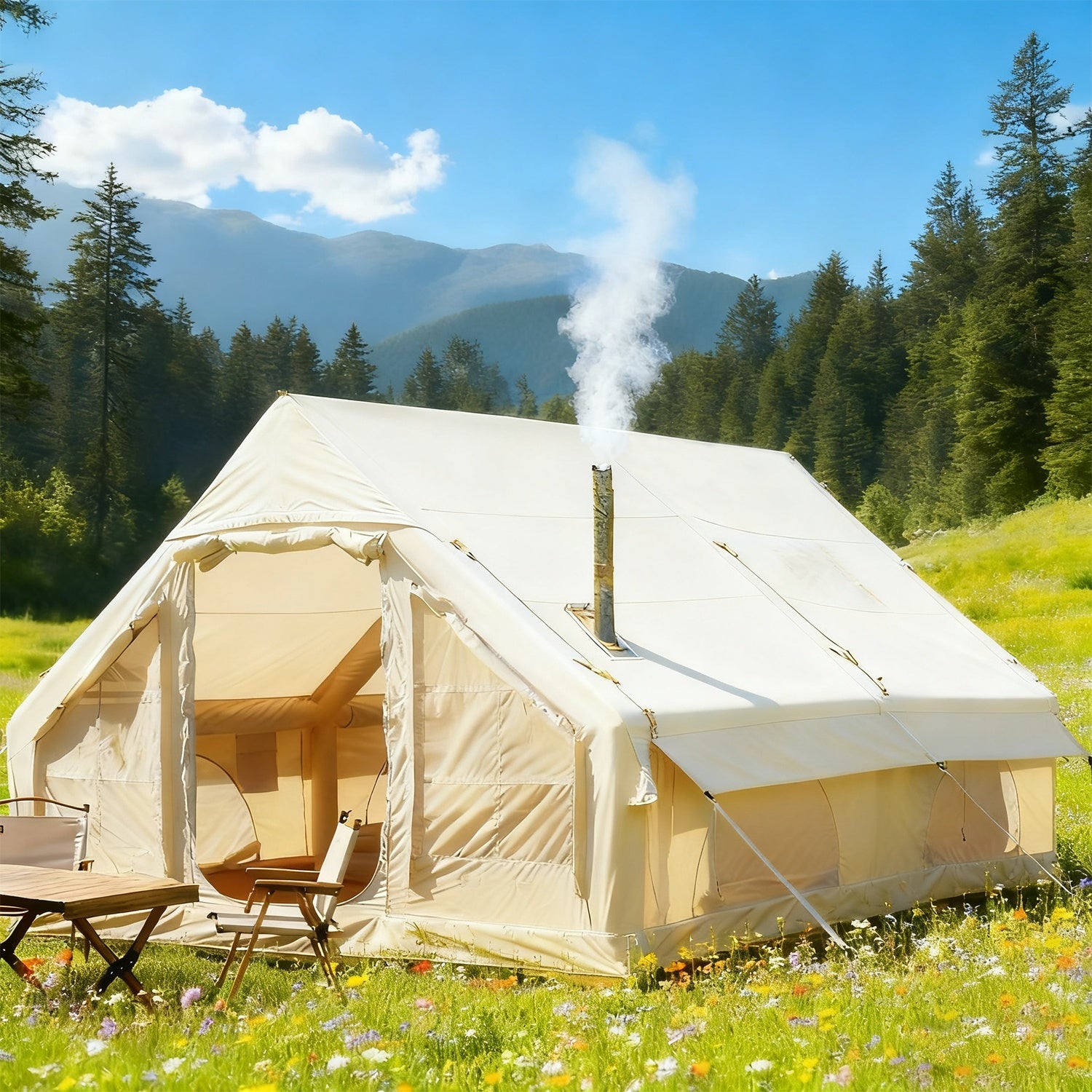 6-10 Personen Militärgrünes Aufblasbares Zelt für Outdoor-Camping – Extra Großer Raum