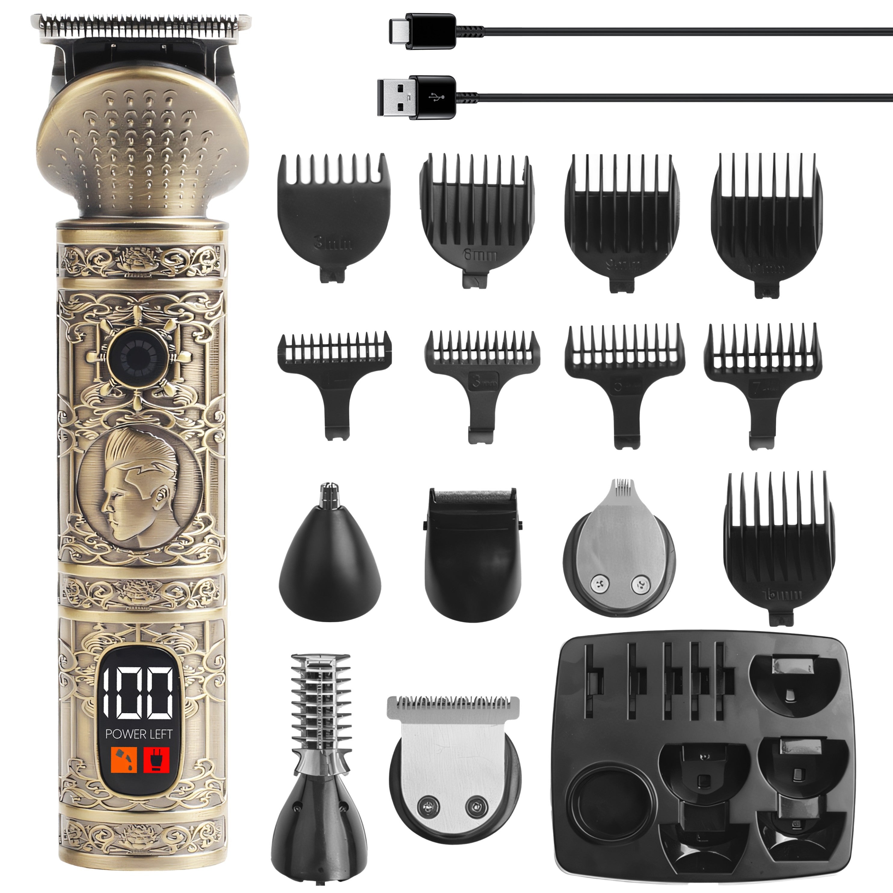 Haar- und Barttrimmer 6 In 1 Rasierer und Trimmer mit 6 Aufsätzen und 10 Distanz-Kämmen