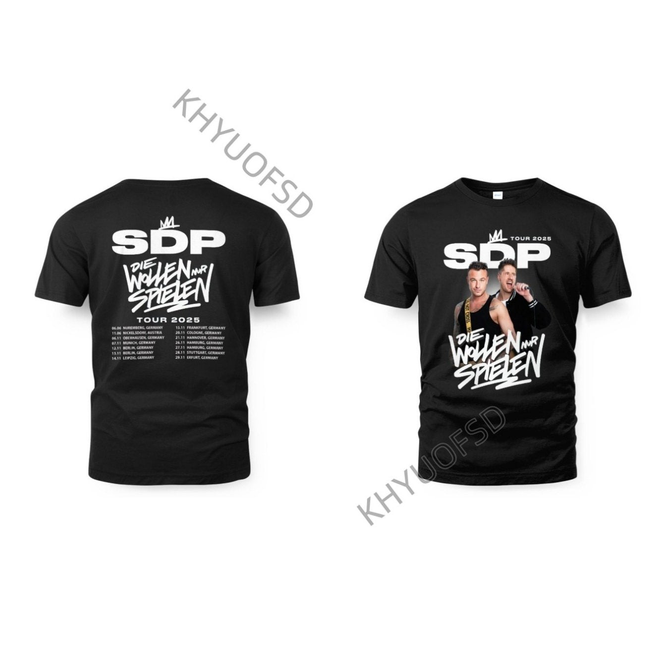 Herren SDP Tour 2025 Grafik-T-Shirt – Beidseitiges Bandshirt mit „Die Wollen Nur Spielen“ Slogan