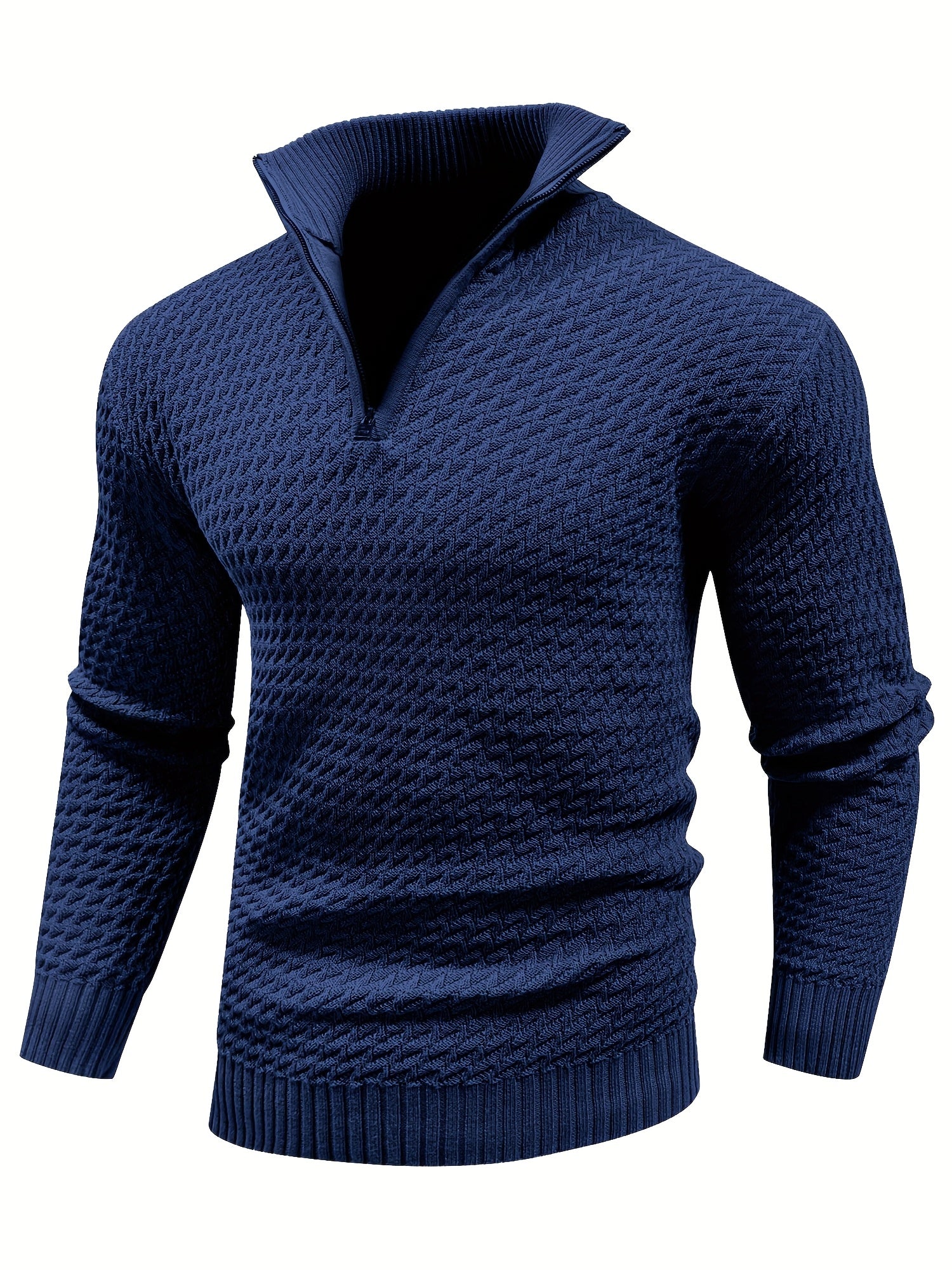 Herren Casual 1/4 Reißverschluss Hoher Hals Warm Einfarbig Strickpullover