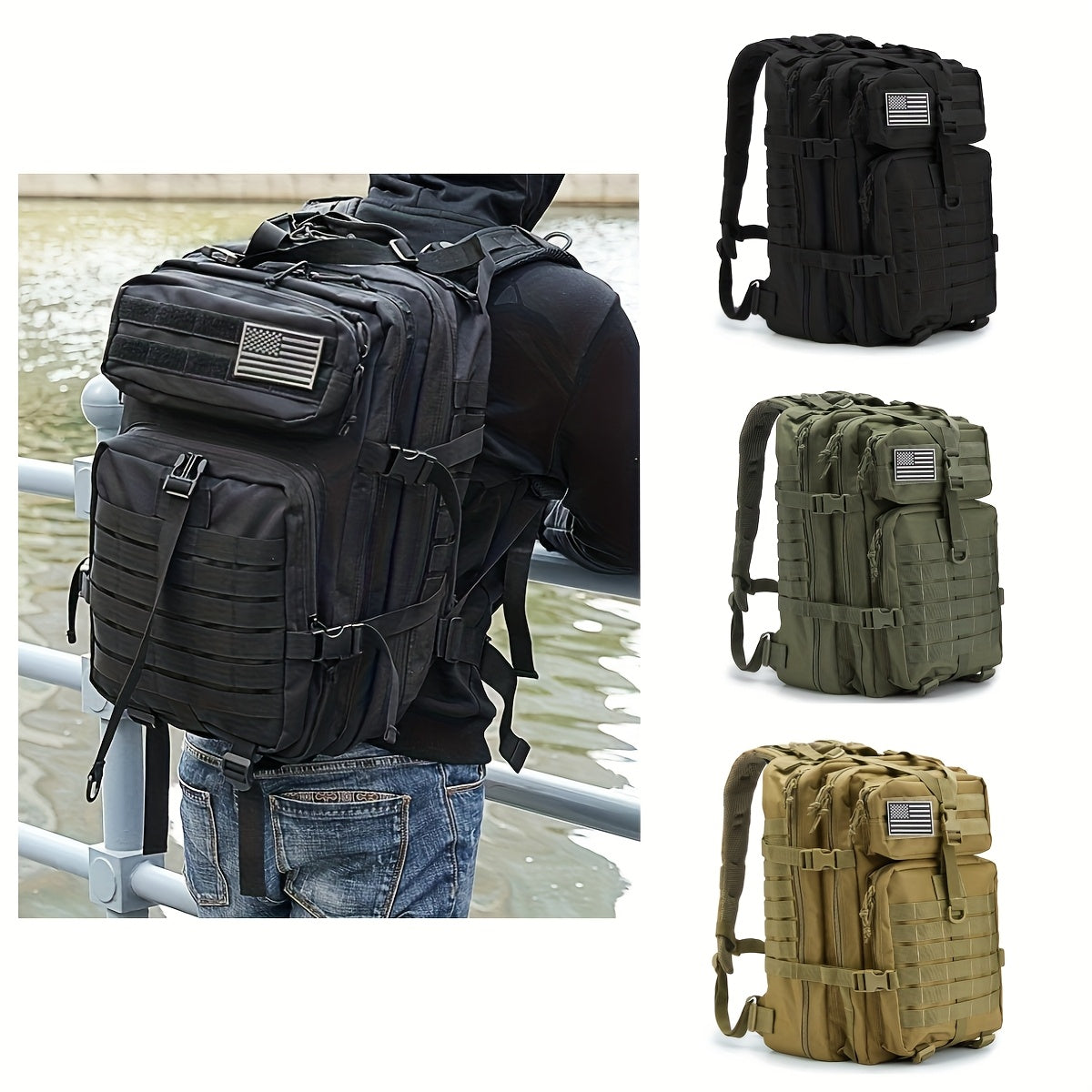 45L schwarzer taktischer Rucksack - langlebiges MOLLE-System