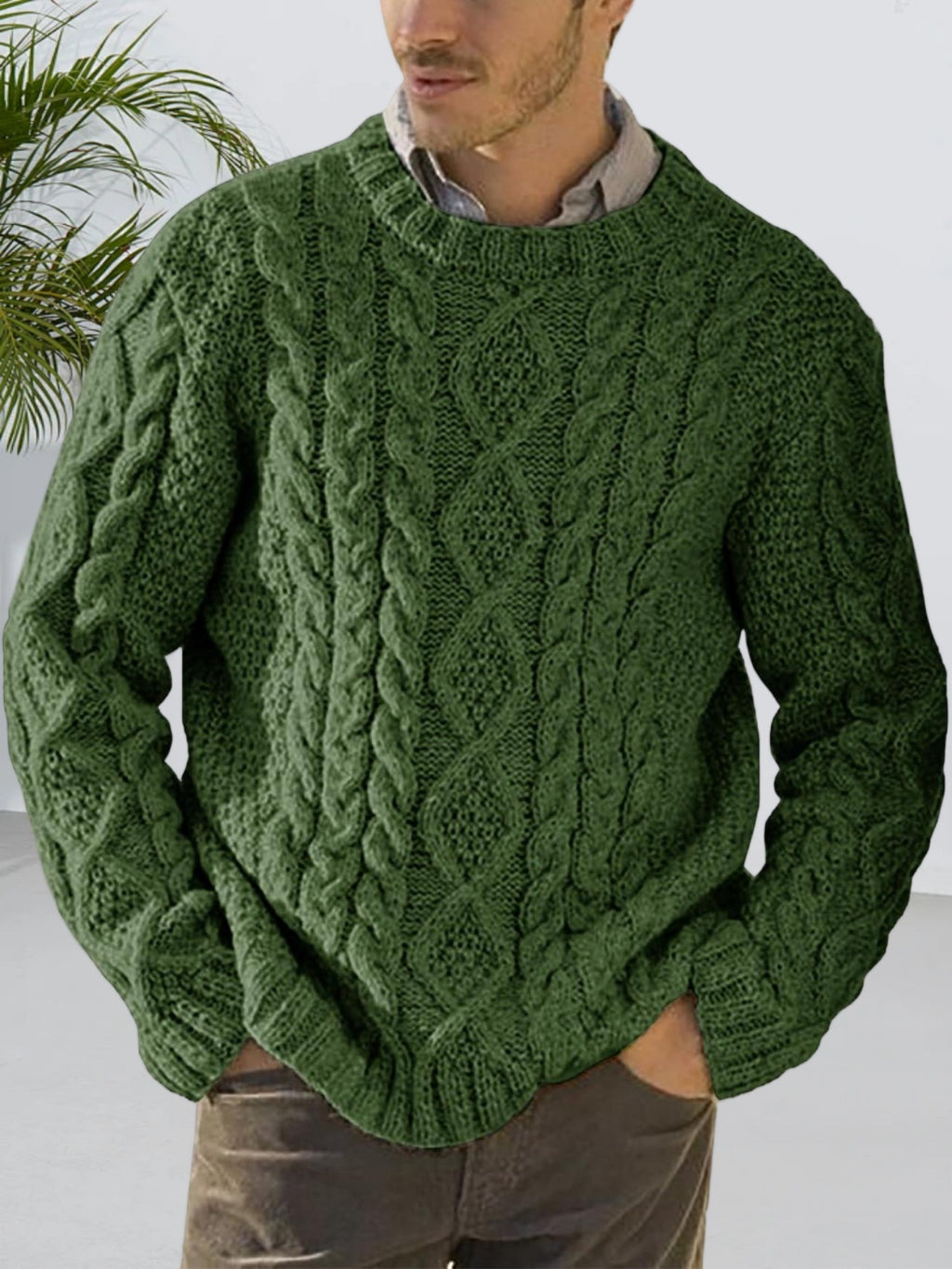 Herren Chunky Cable Pullover - Slim-Fit Winterwärme-Pulli