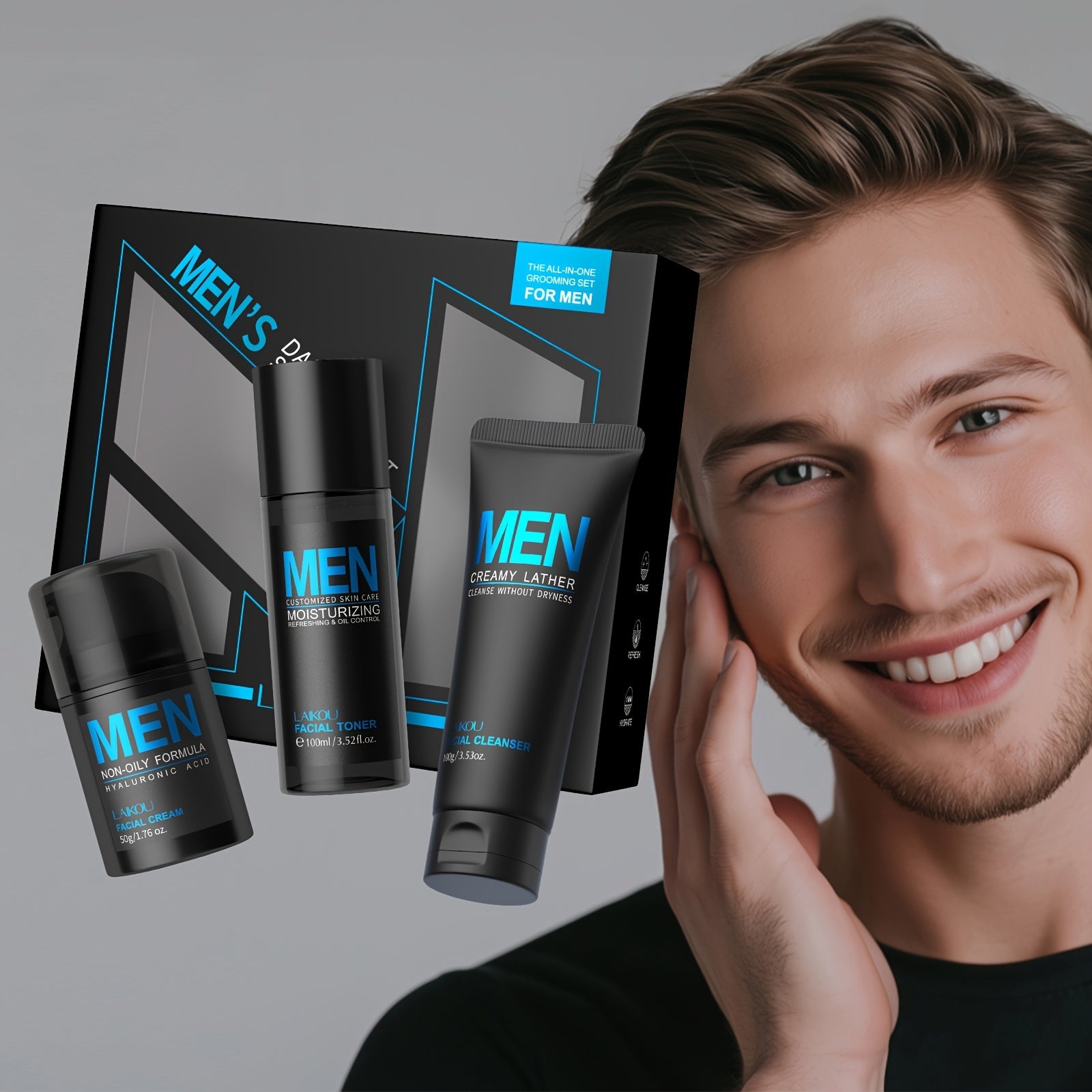 LAIKOU Komplettes Hautpflege-Geschenkset Gesichtsreiniger, Toner, Feuchtigkeitscreme