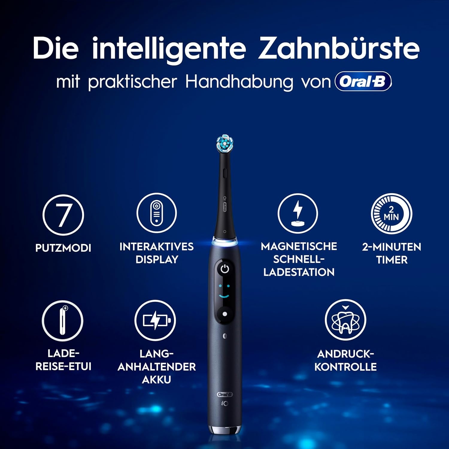 Oral-B Io Series 9 Elektrische Zahnbürste, Inkl. 3 Aufsteckbürsten, Lade-Reise-Etui, Schnellladestation