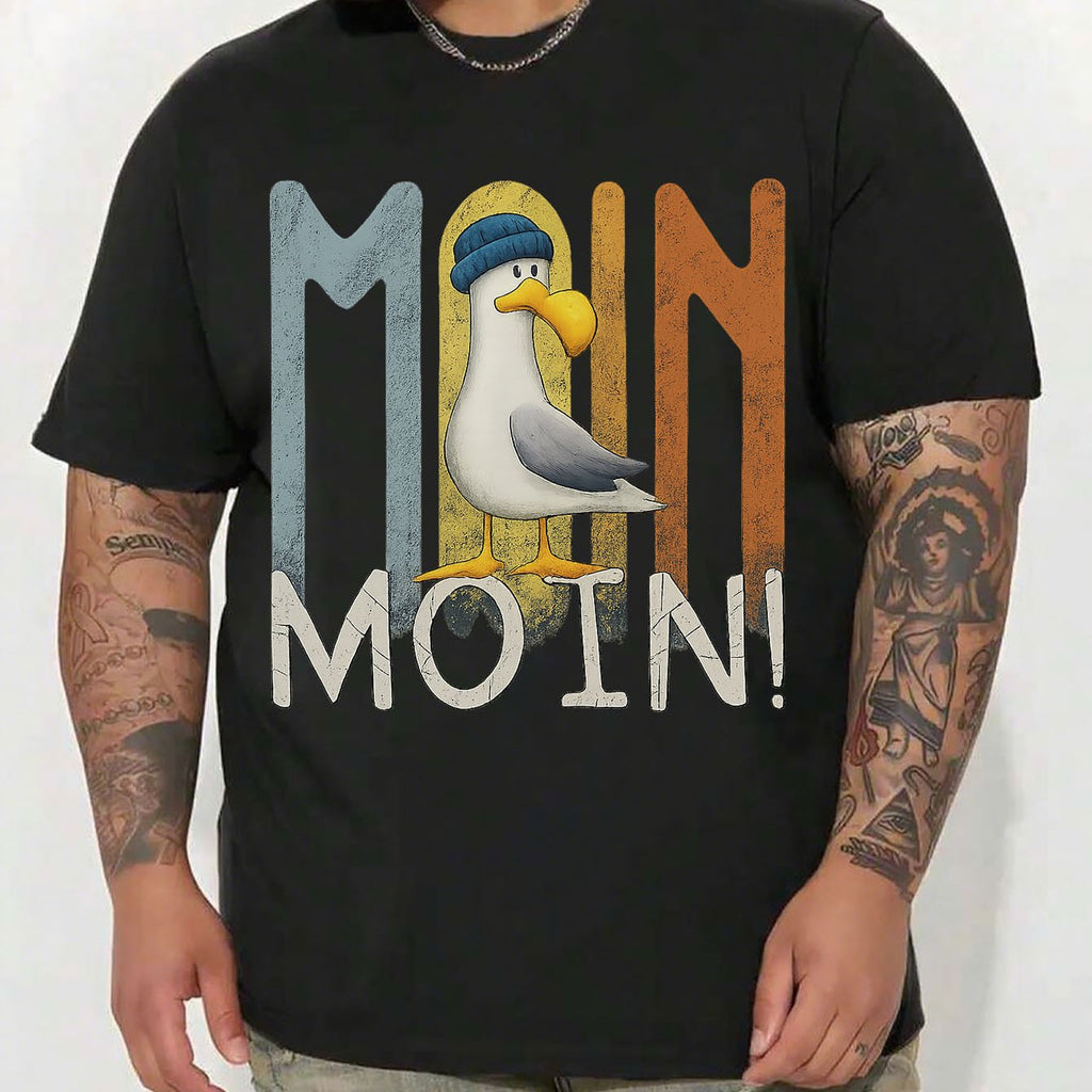 Herren T-Shirt in großen Größen, Schwarzes Kurzarm-T-Shirt mit Rundhalsausschnitt