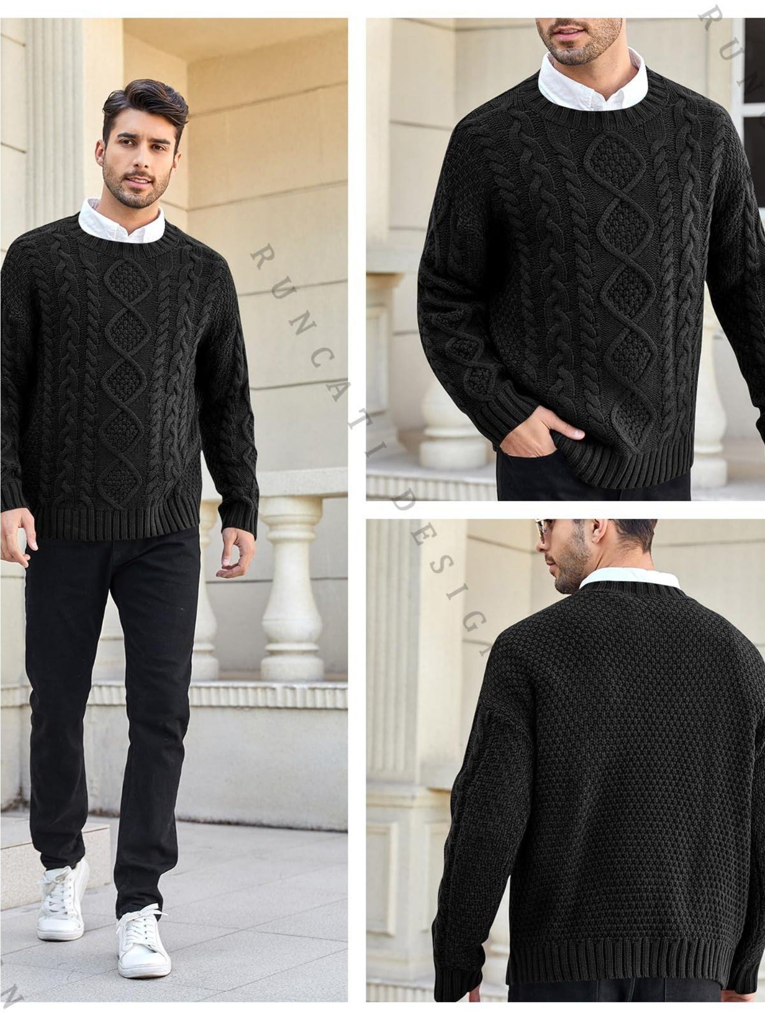 Herren Chunky Cable Pullover - Slim-Fit Winterwärme-Pulli