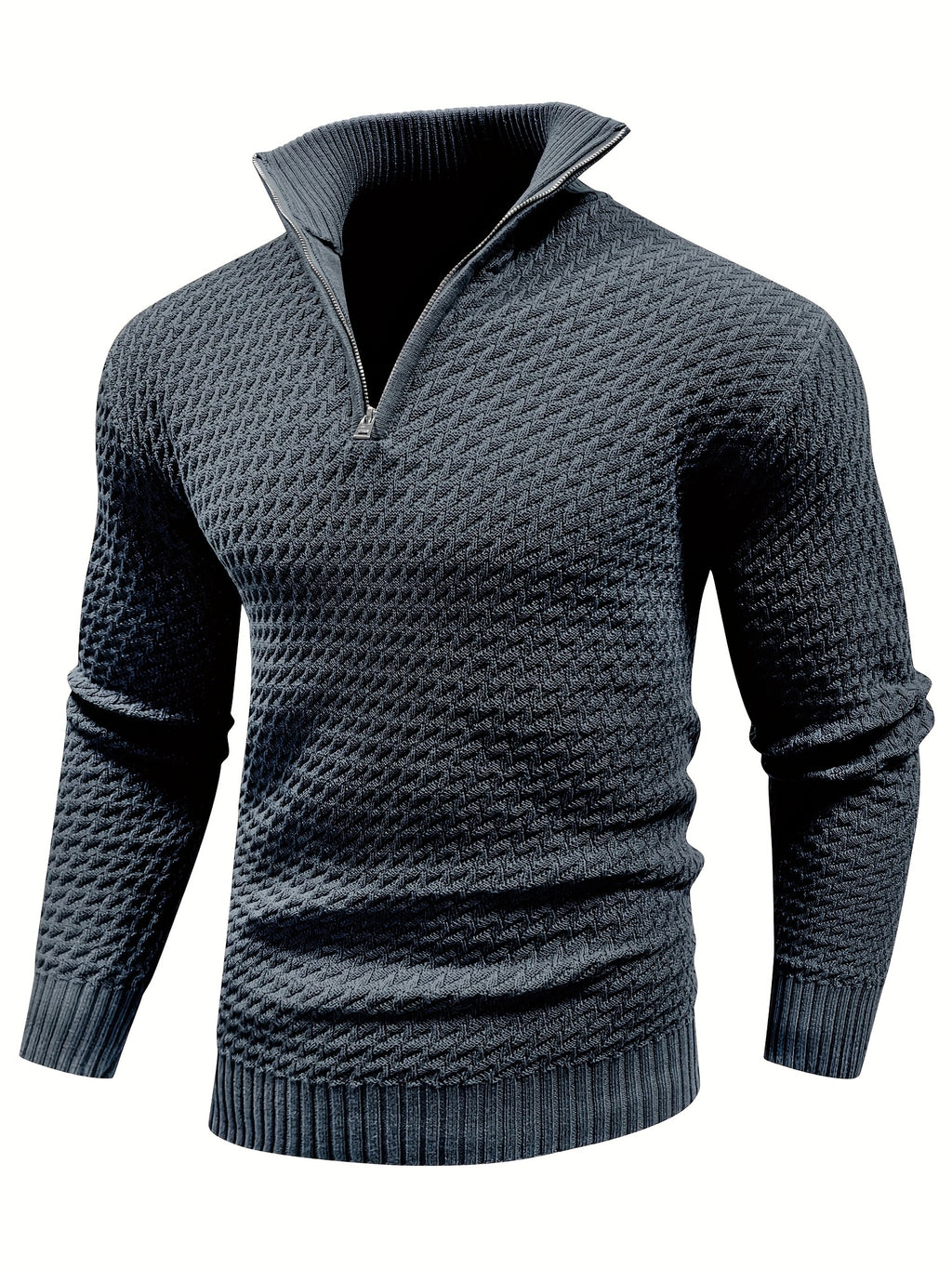 Herren Casual 1/4 Reißverschluss Hoher Hals Warm Einfarbig Strickpullover