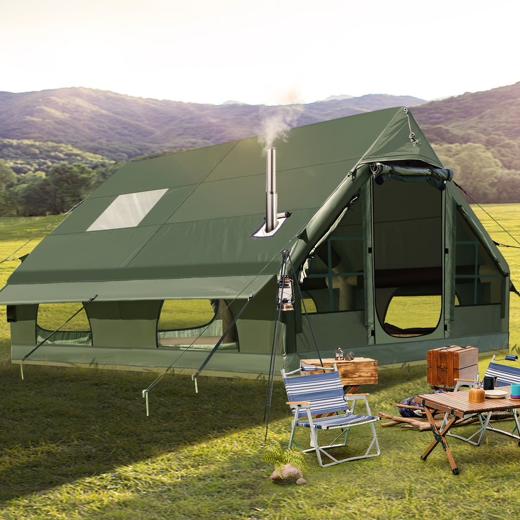 6-10 Personen Militärgrünes Aufblasbares Zelt für Outdoor-Camping – Extra Großer Raum