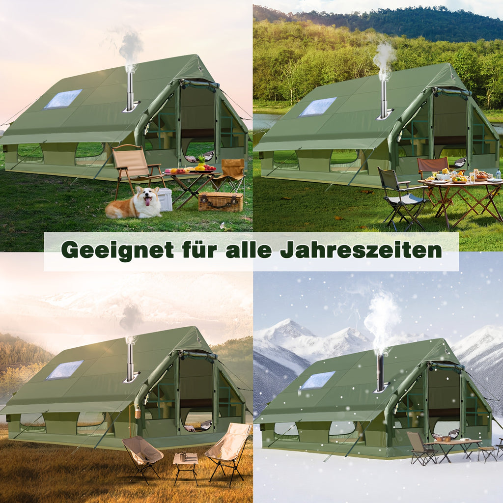6-10 Personen Militärgrünes Aufblasbares Zelt für Outdoor-Camping – Extra Großer Raum