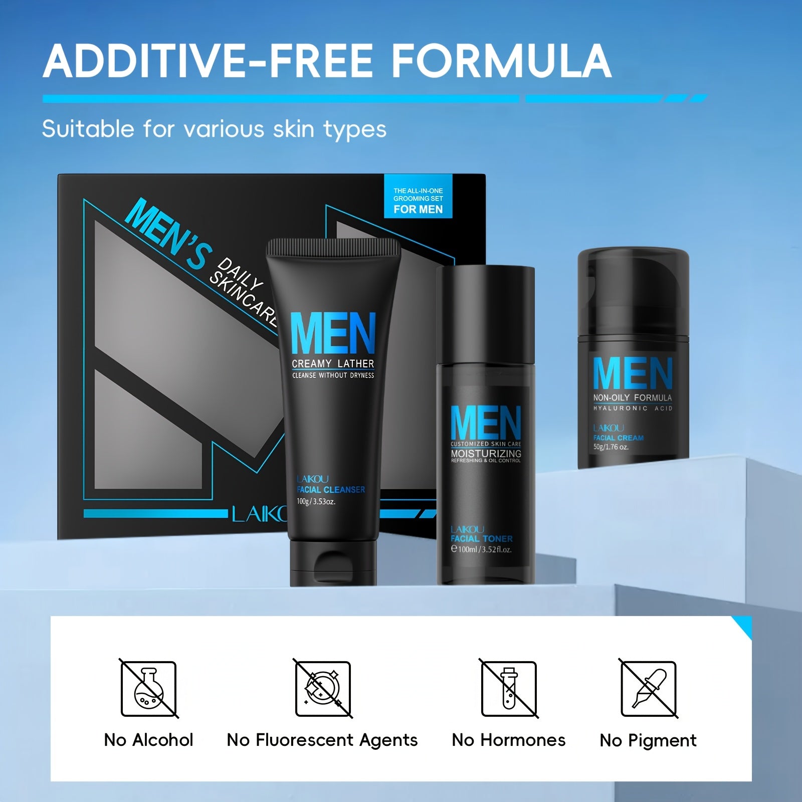 LAIKOU Komplettes Hautpflege-Geschenkset Gesichtsreiniger, Toner, Feuchtigkeitscreme