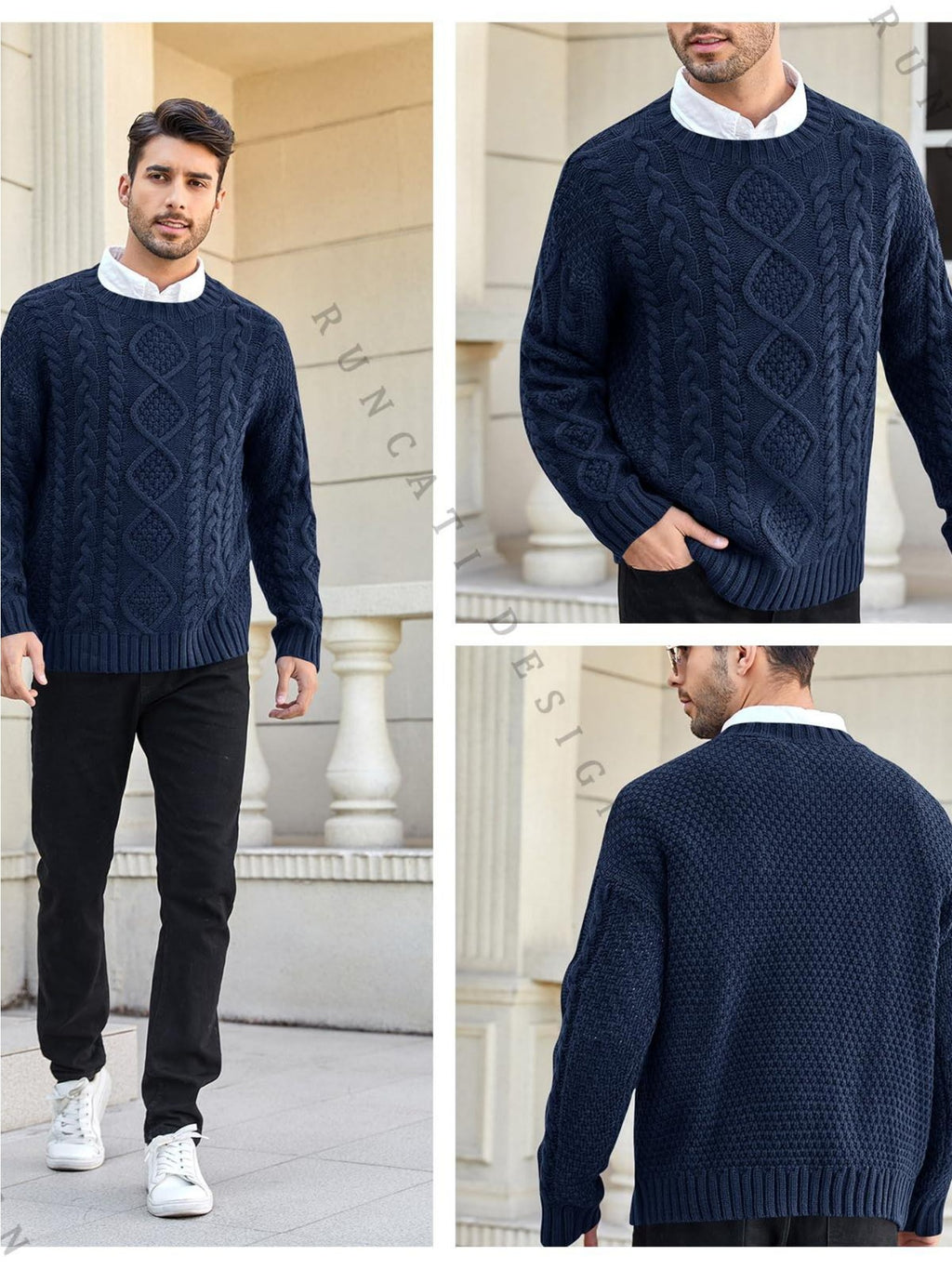 Herren Chunky Cable Pullover - Slim-Fit Winterwärme-Pulli
