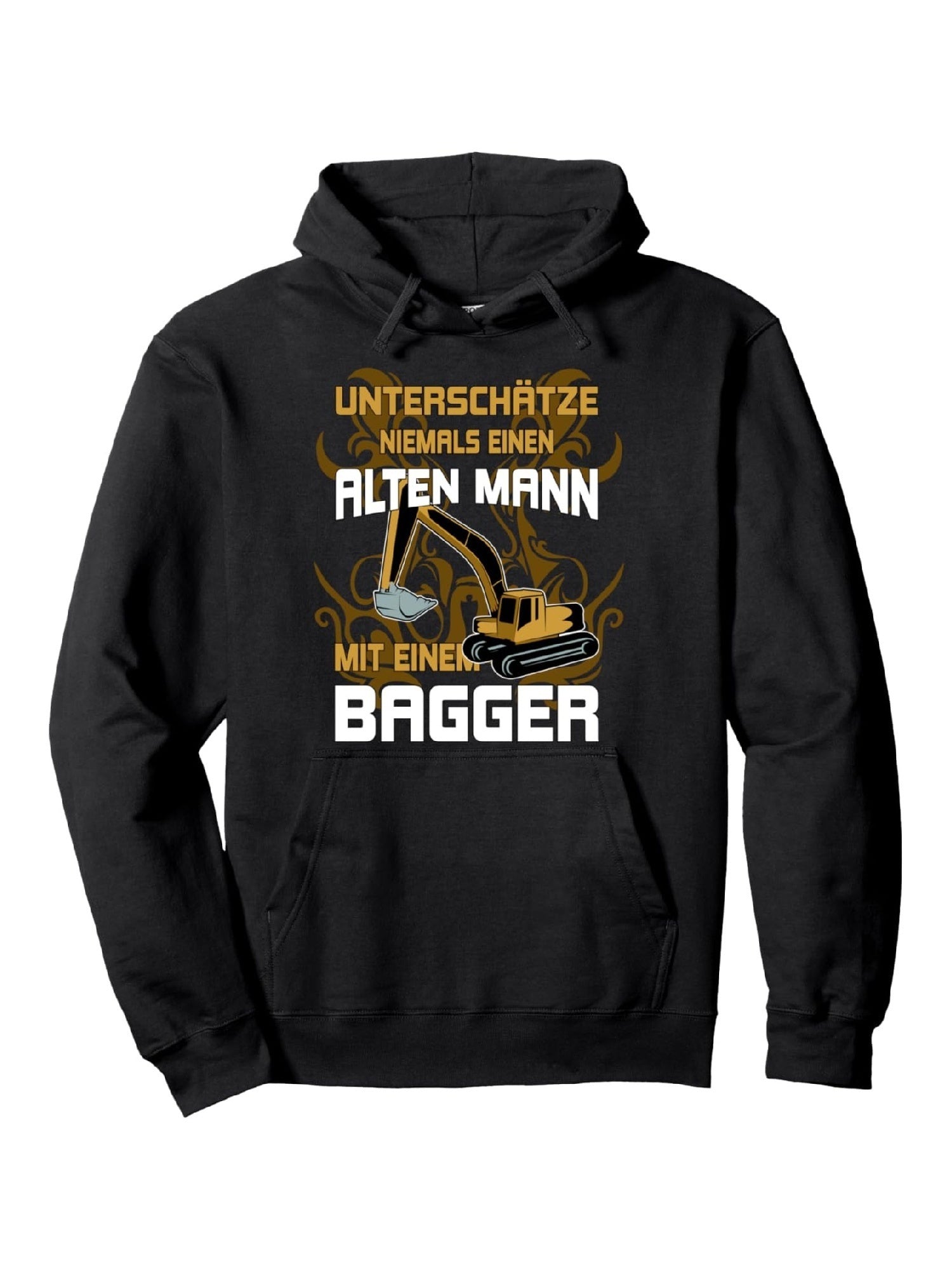 Herren-Hoodie mit Bagger-Design - "Keinen alten Mann mit einem Bagger unterschätzen" Aufdruck