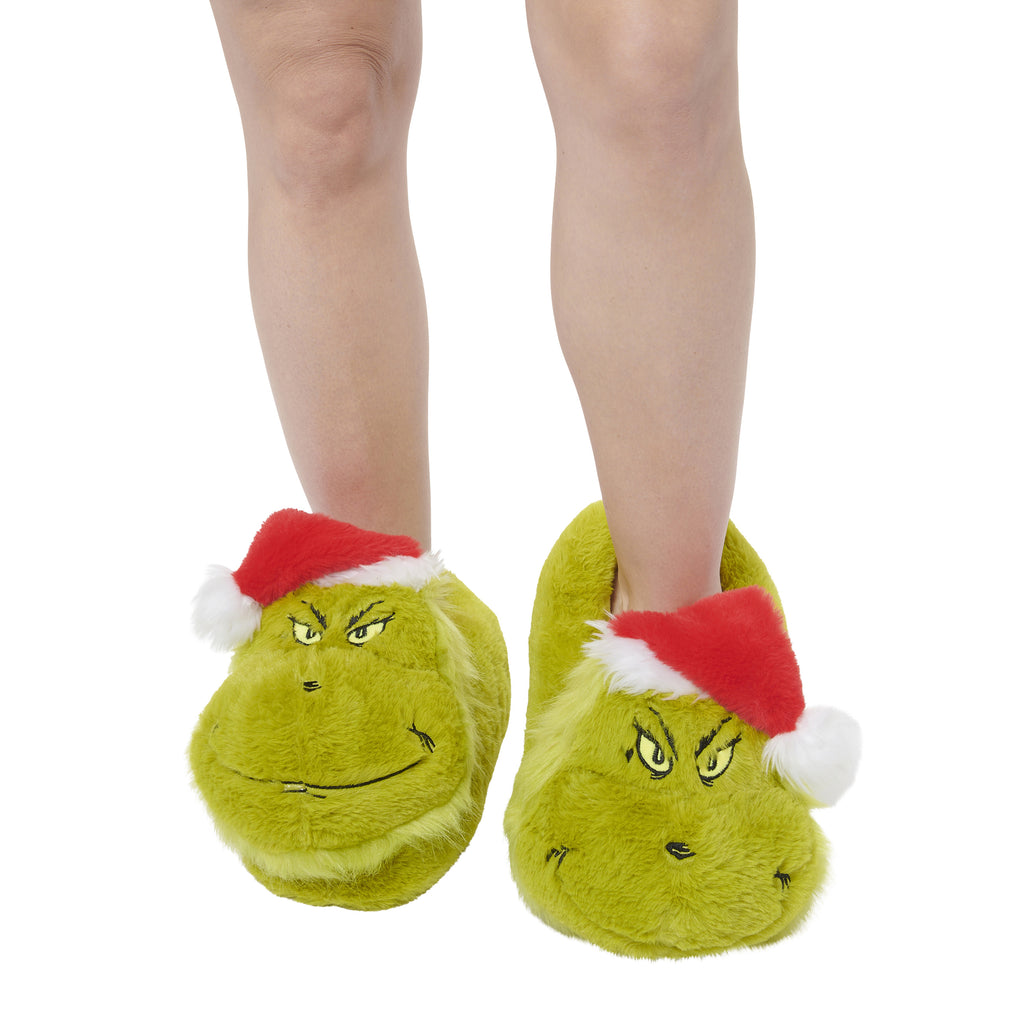 he Grinch 3D Hausschuhe - Plüsch Slipper mit Weihnachtsmütze Pantoffeln