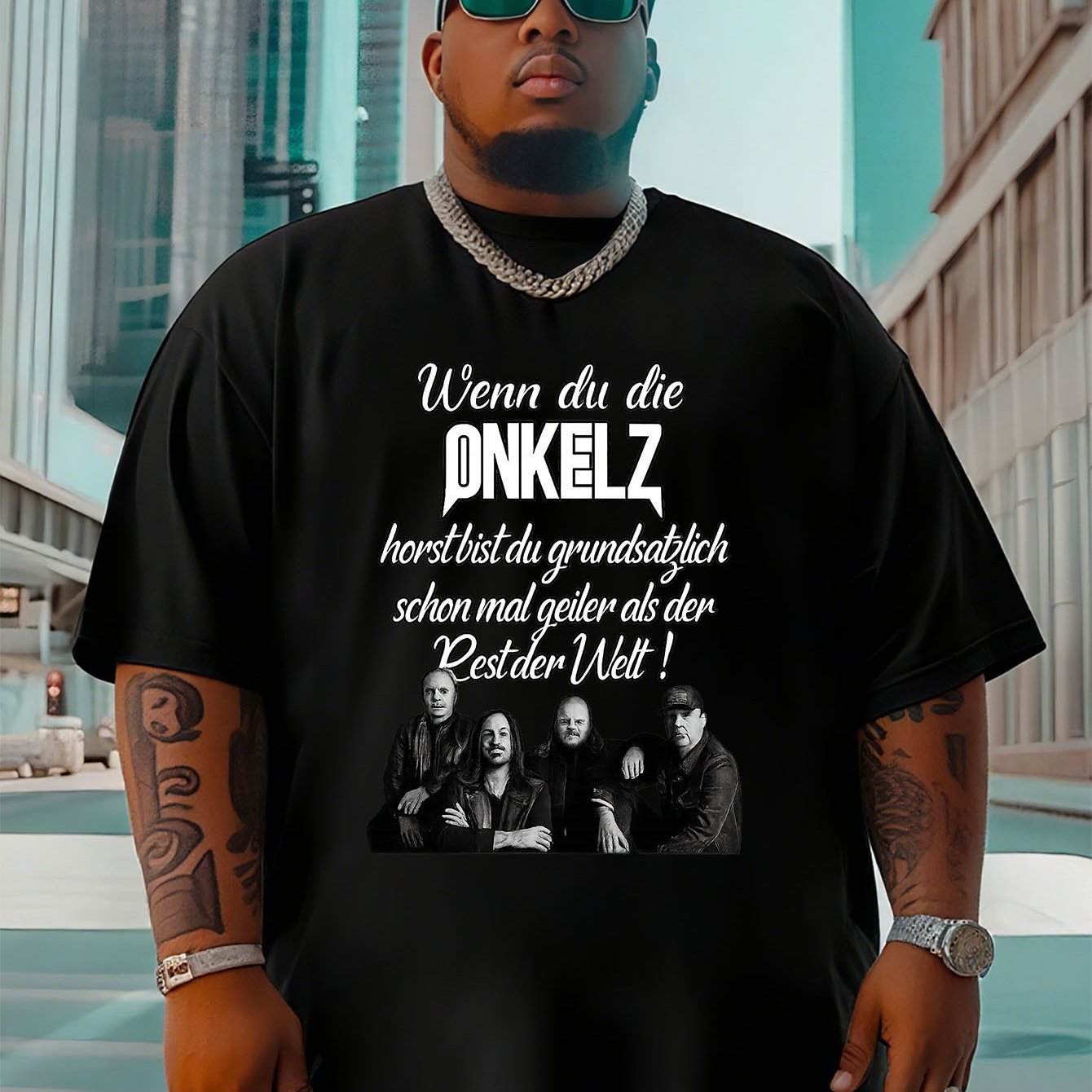 Onkelz Herren T-Shirt, 250gsm, Plus Size - German Rock Band Grafik T-Shirt mit Onkelz Logo