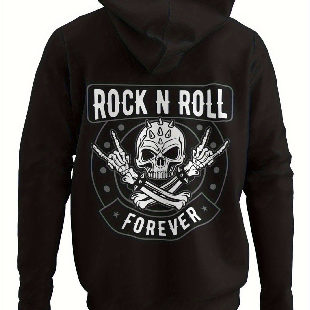 Herren Heavy Metal Gothic Rock Kapuzenpullover mit Totenkopf & Rock N Roll Grafik
