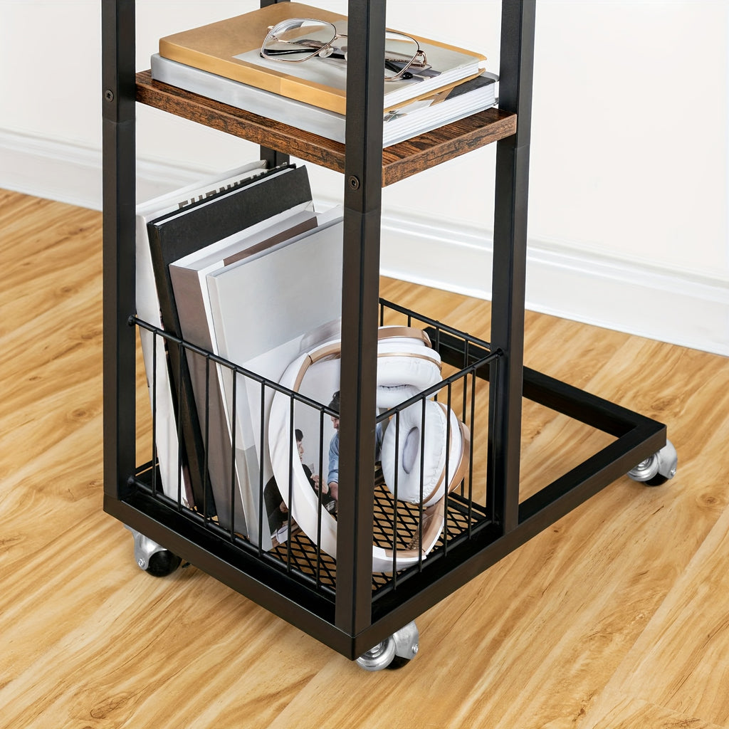 Klassischer C-förmiger Beistelltisch mit EU-Steckdosenstation (220-240V), Rollen & Ablagefächer