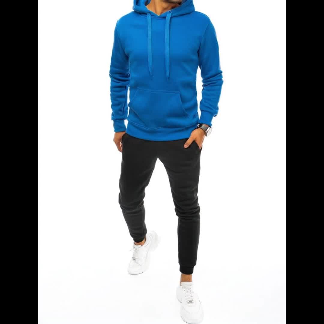 Blaue-Black Herren Tracksuit: Kapuzenpullover mit Kapuze und Kängurutasche