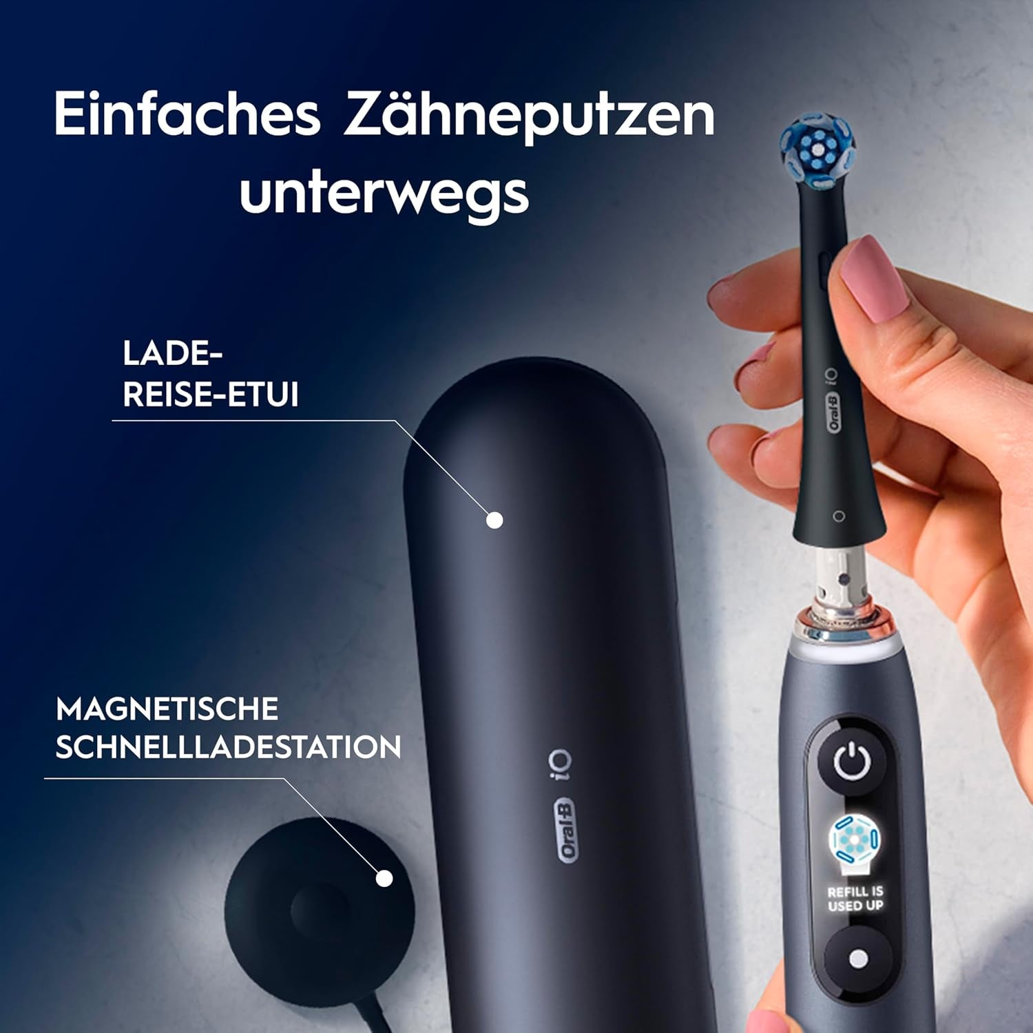 Oral-B Io Series 9 Elektrische Zahnbürste, Inkl. 3 Aufsteckbürsten, Lade-Reise-Etui, Schnellladestation