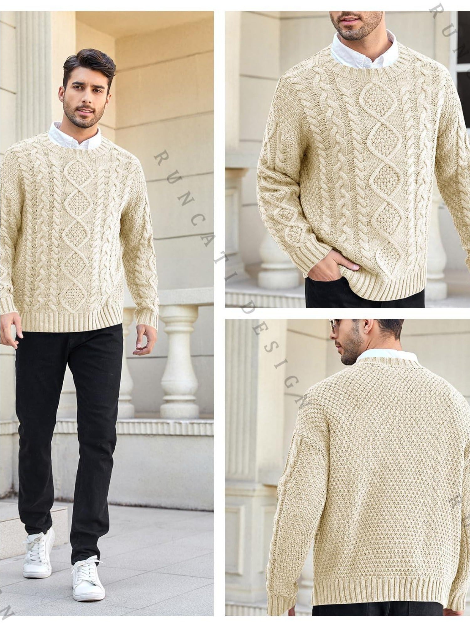 Herren Chunky Cable Pullover - Slim-Fit Winterwärme-Pulli