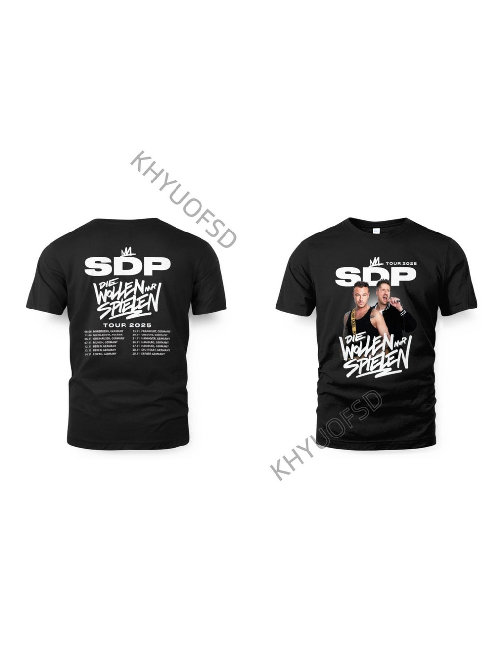 Herren SDP Tour 2025 Grafik-T-Shirt – Beidseitiges Bandshirt mit „Die Wollen Nur Spielen“ Slogan