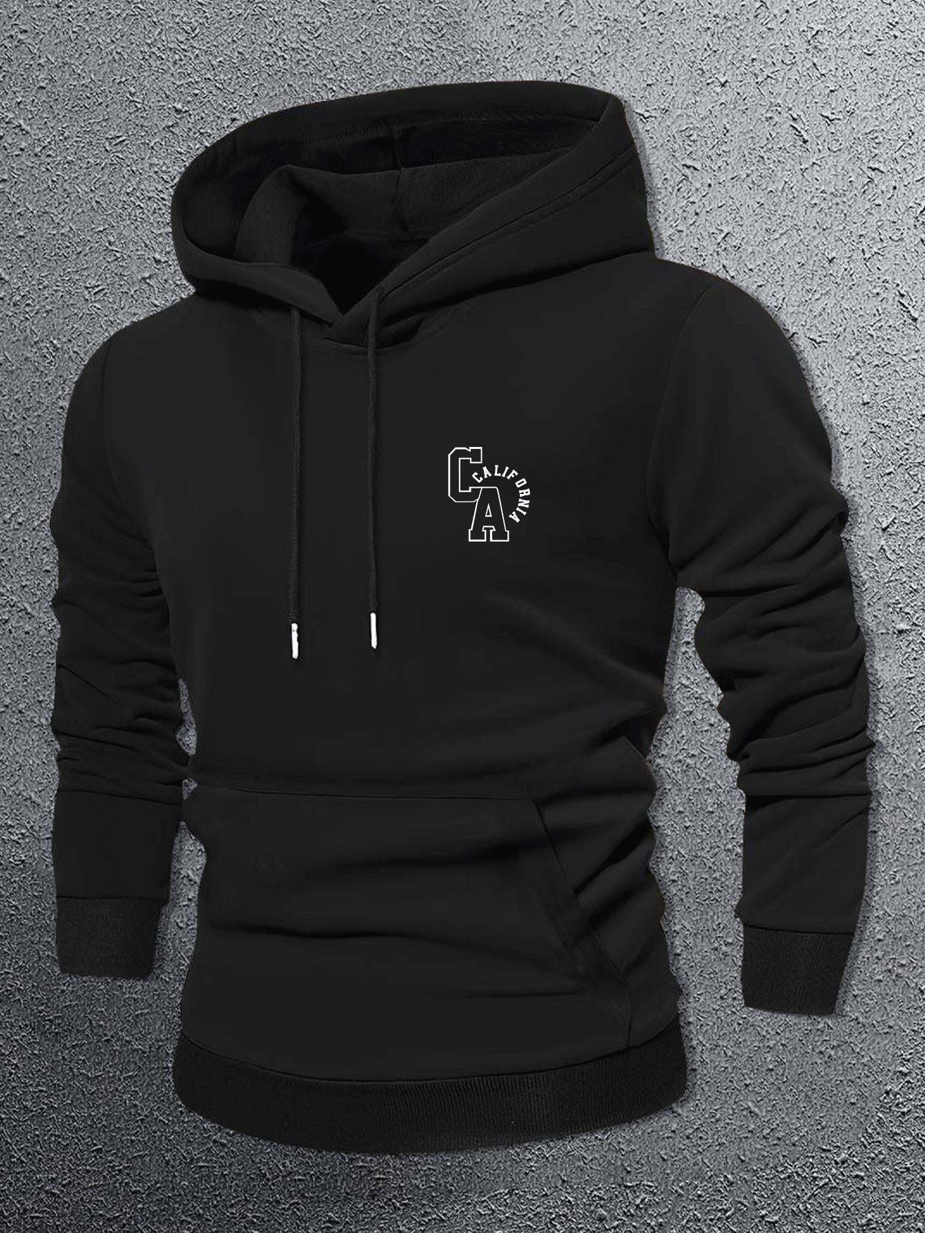 Herren Slim-Fit Hoodie mit geometrischem Druck – Casual Pullover mit Kangaroo-Tasche & Logo-ähnlichem Transferdruck