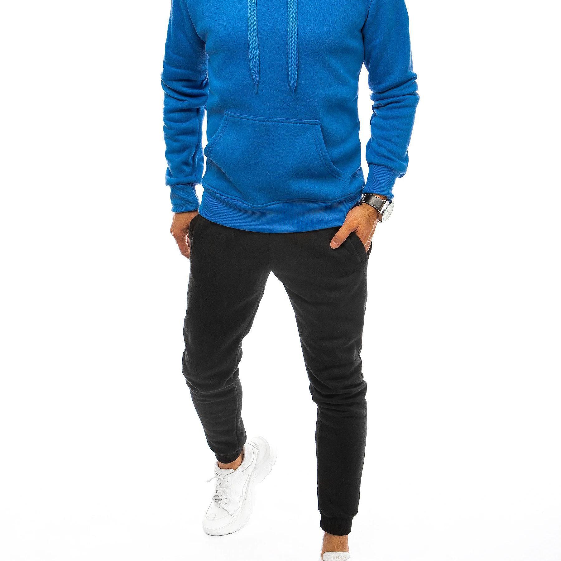 Blaue-Black Herren Tracksuit: Kapuzenpullover mit Kapuze und Kängurutasche