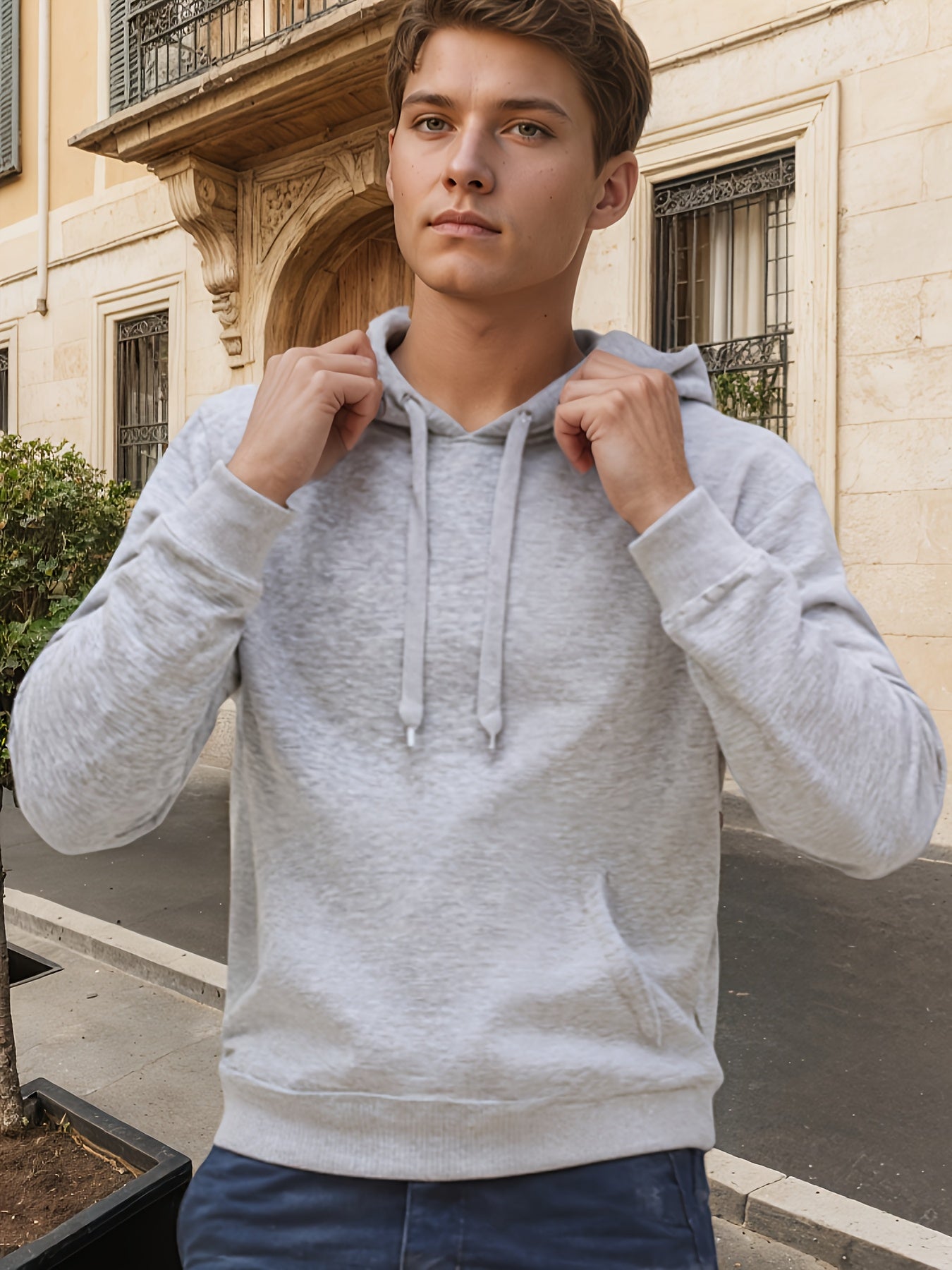 Ein einfarbiges Herren-Sweatshirt mit Kapuze