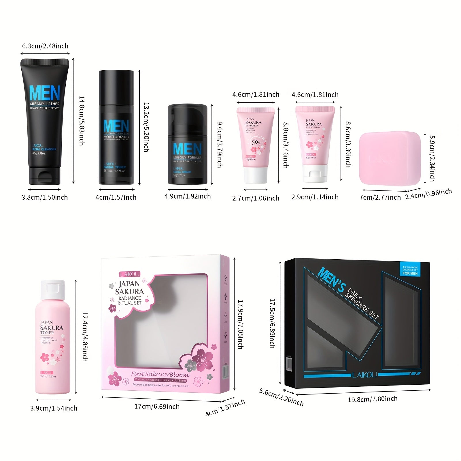 LAIKOU Komplettes Hautpflege-Geschenkset Gesichtsreiniger, Toner, Feuchtigkeitscreme